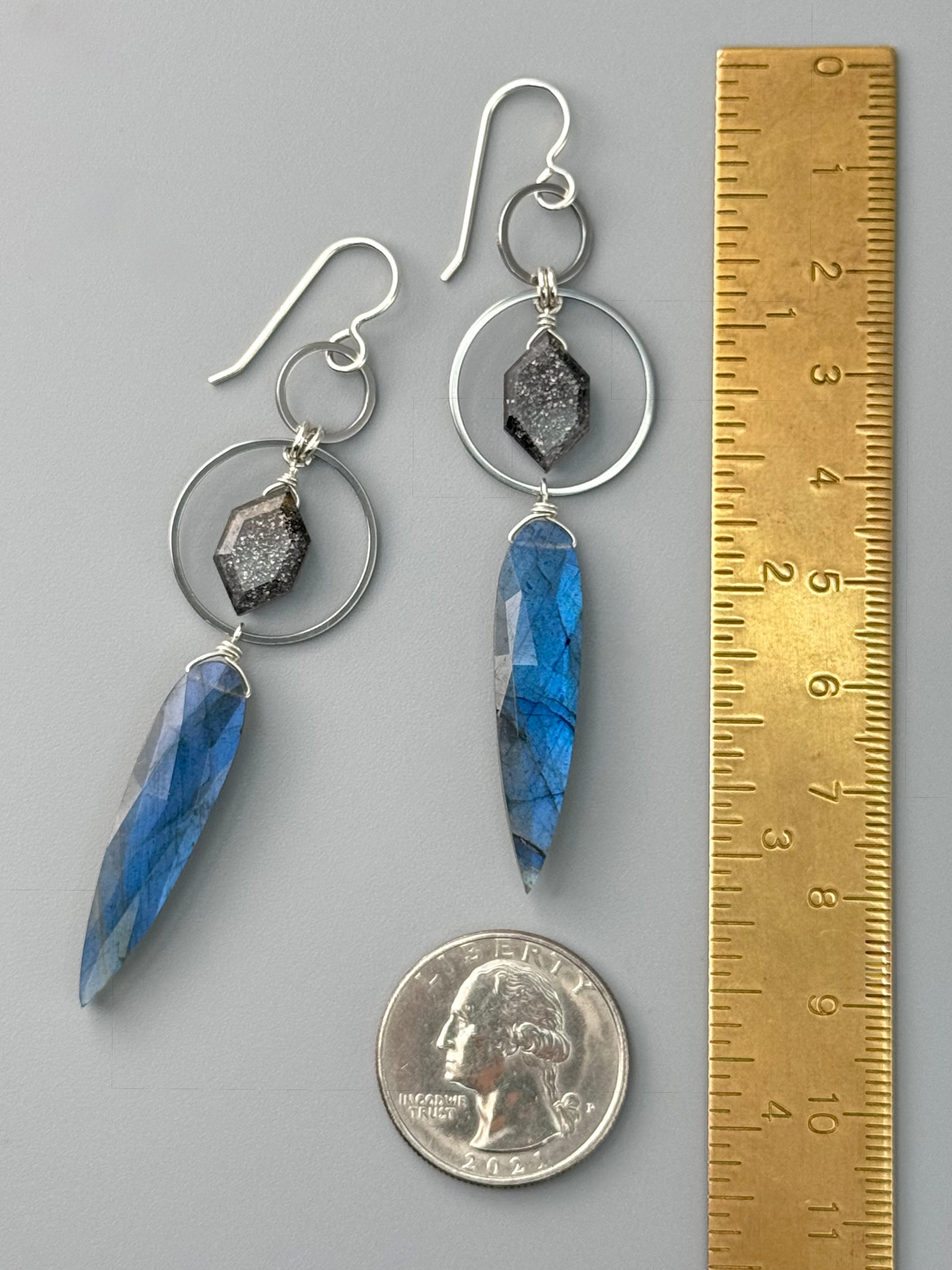 •EQUA-LUNA• black aventurine + labradorite + silver earrings