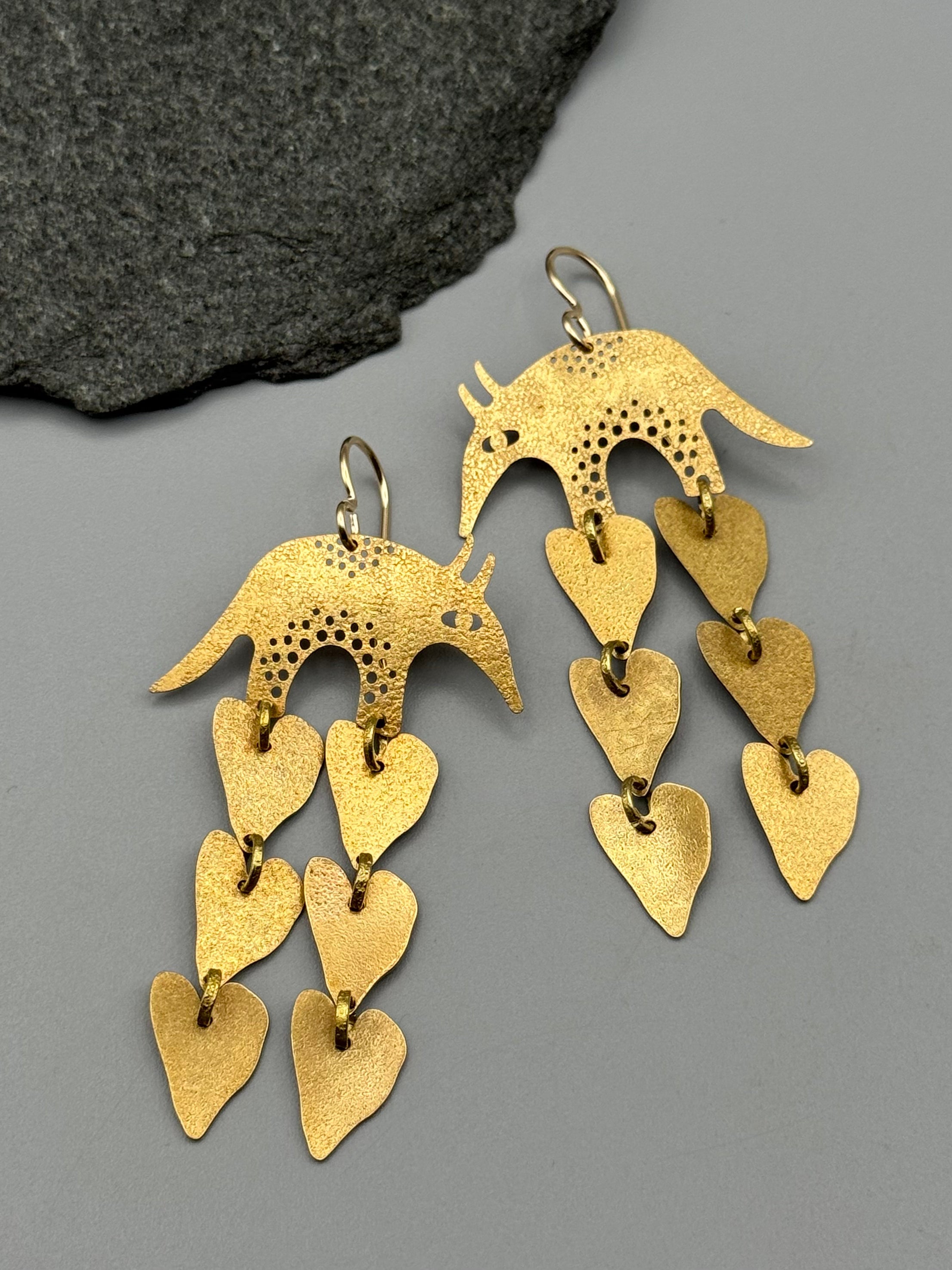 •'AMOR'DILLIO• gold dangle earrings