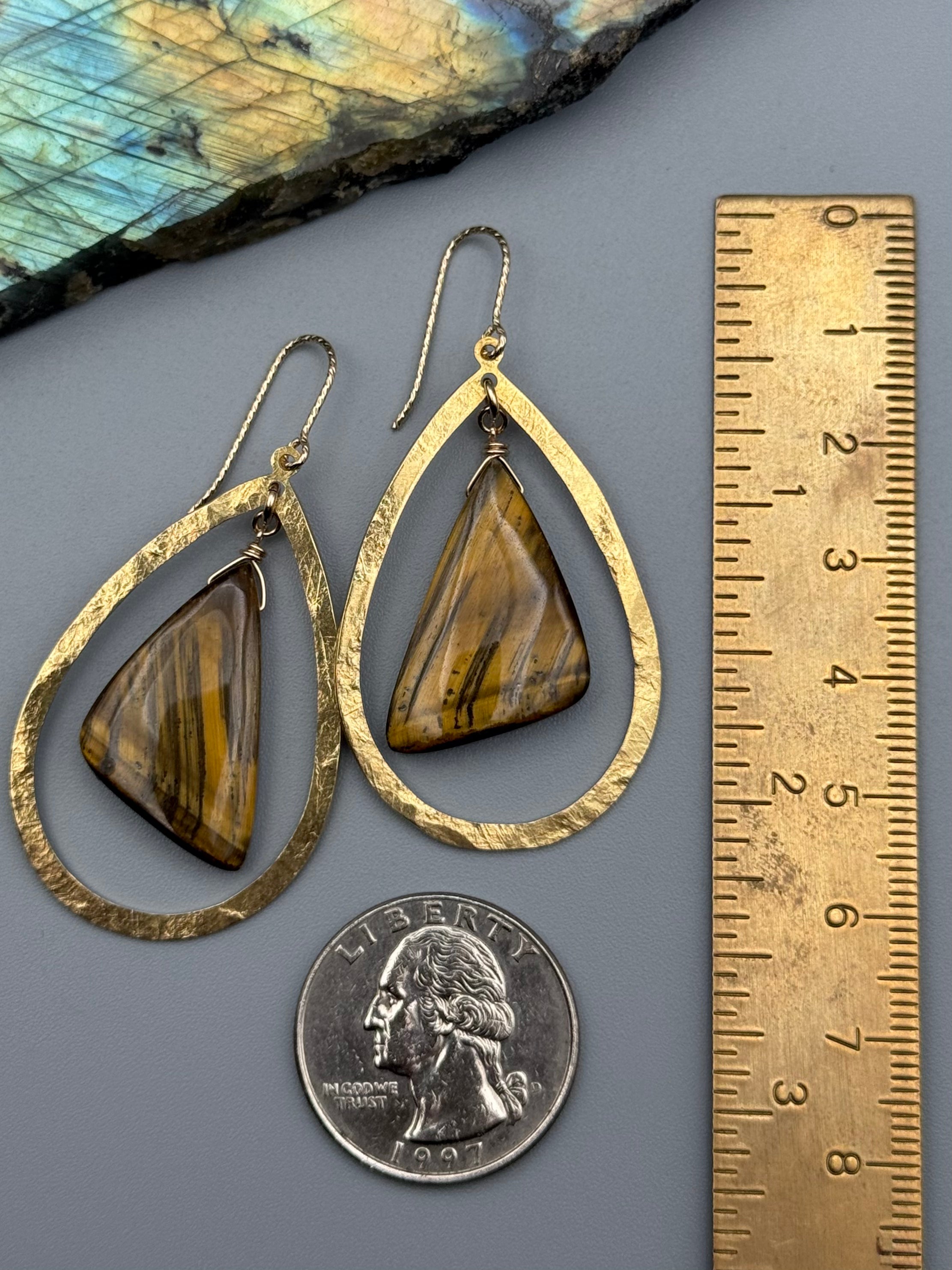 •AURA• tiger eye wing + gold earrings