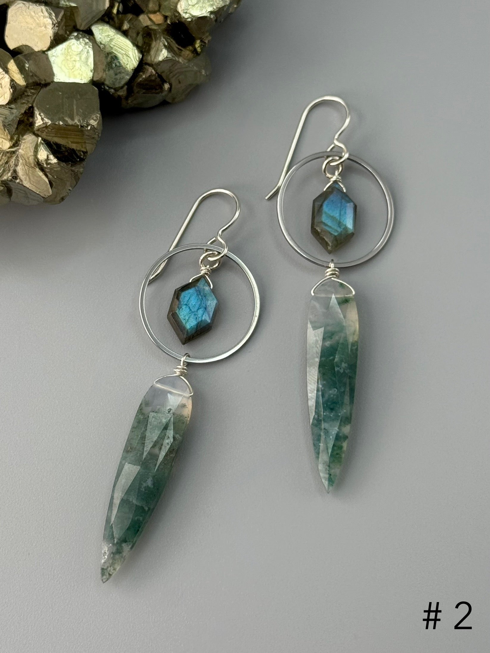 •LUNA• labradorite + moss agate silver earrings