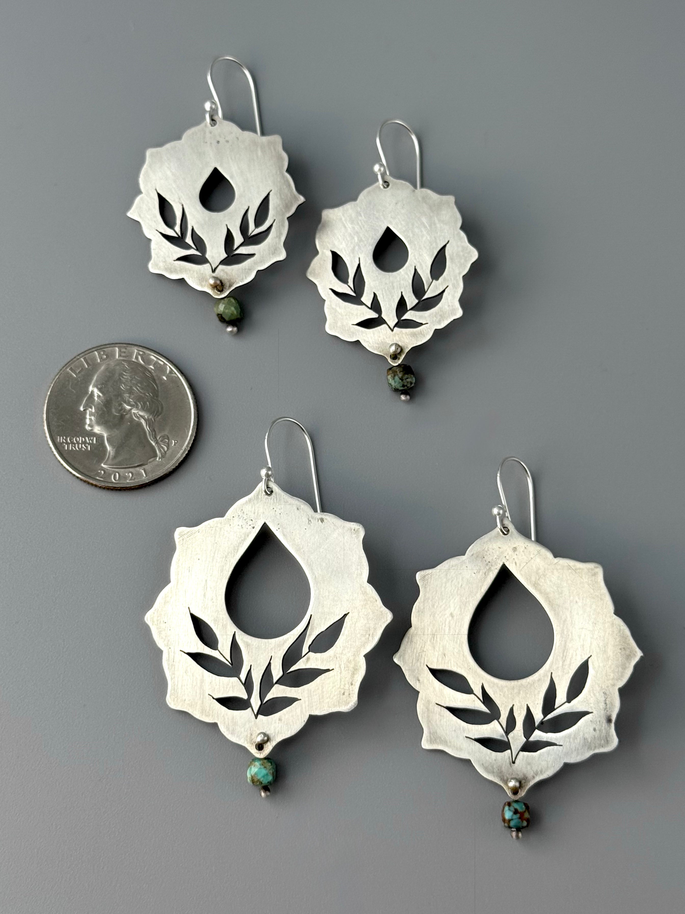 •SWEETGRASS FLOWER• turquoise + silver dangle earrings