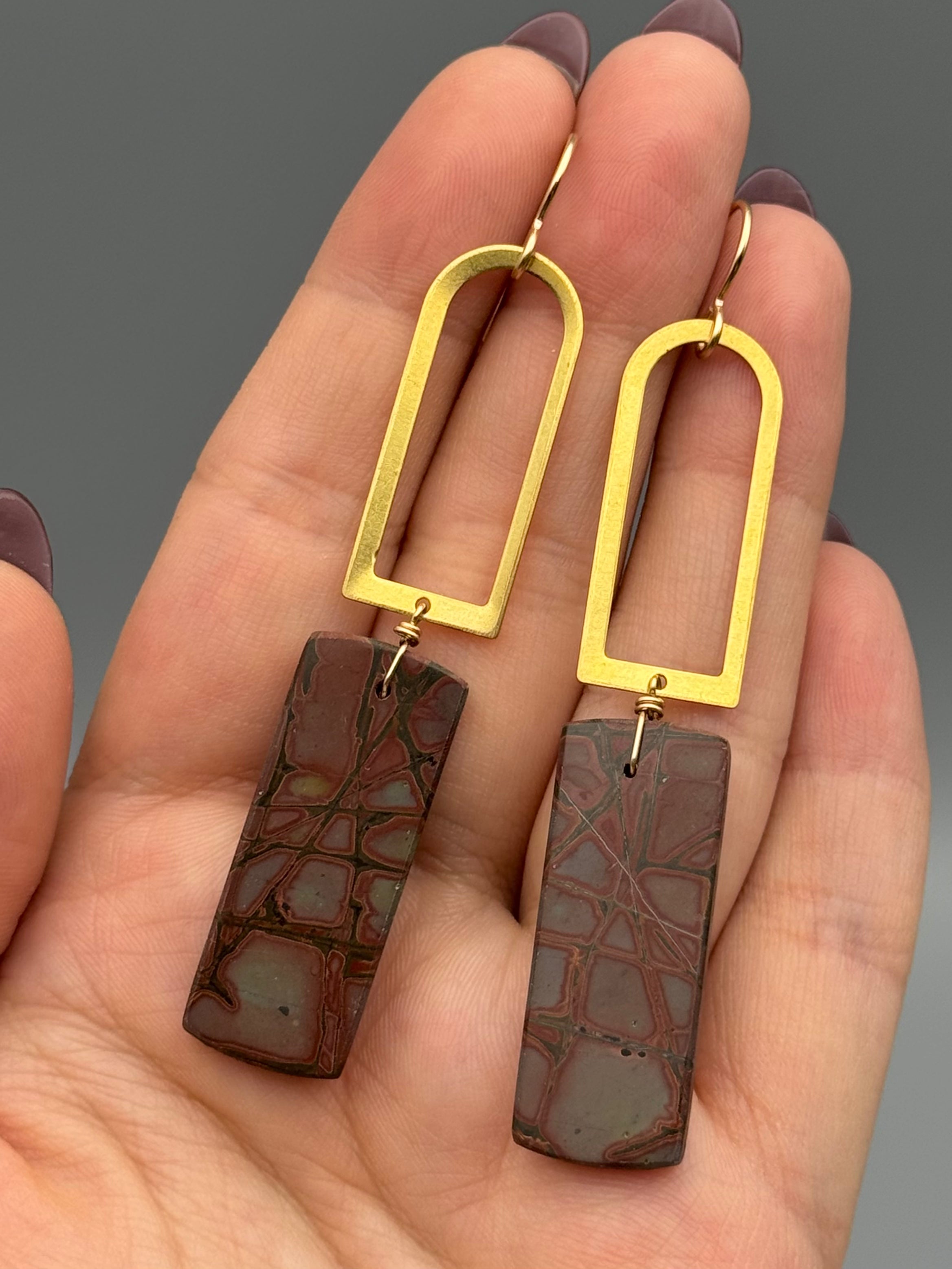 •PORTAL• red creek jasper tower + gold earrings