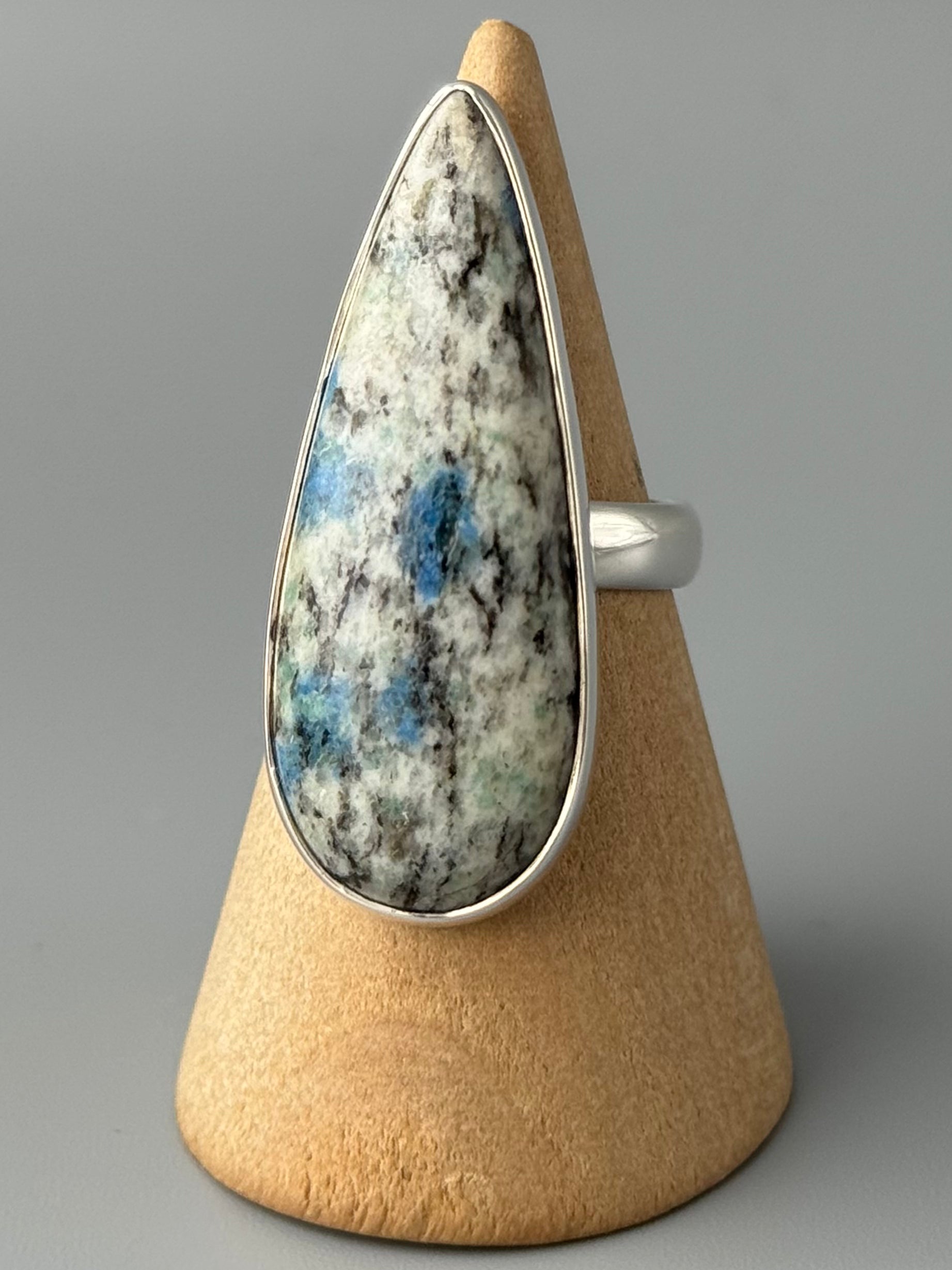 •AZURITE GRANITE - SLENDER TEAR• simple band silver ring (size 6.75)