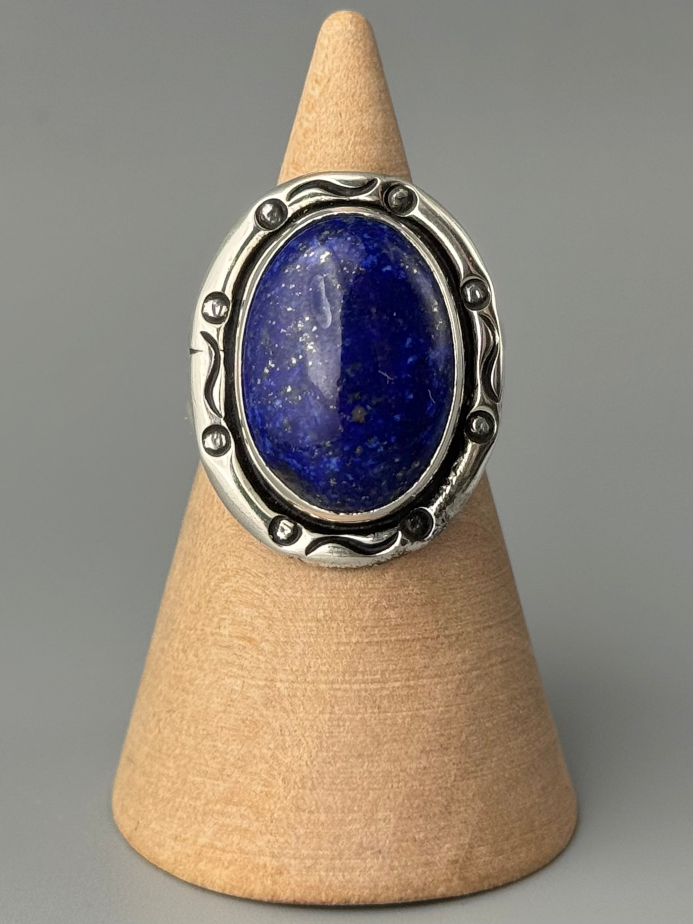 •LAPIS LAZULI - SMUDGE• Navajo silver ring (size 7.5)
