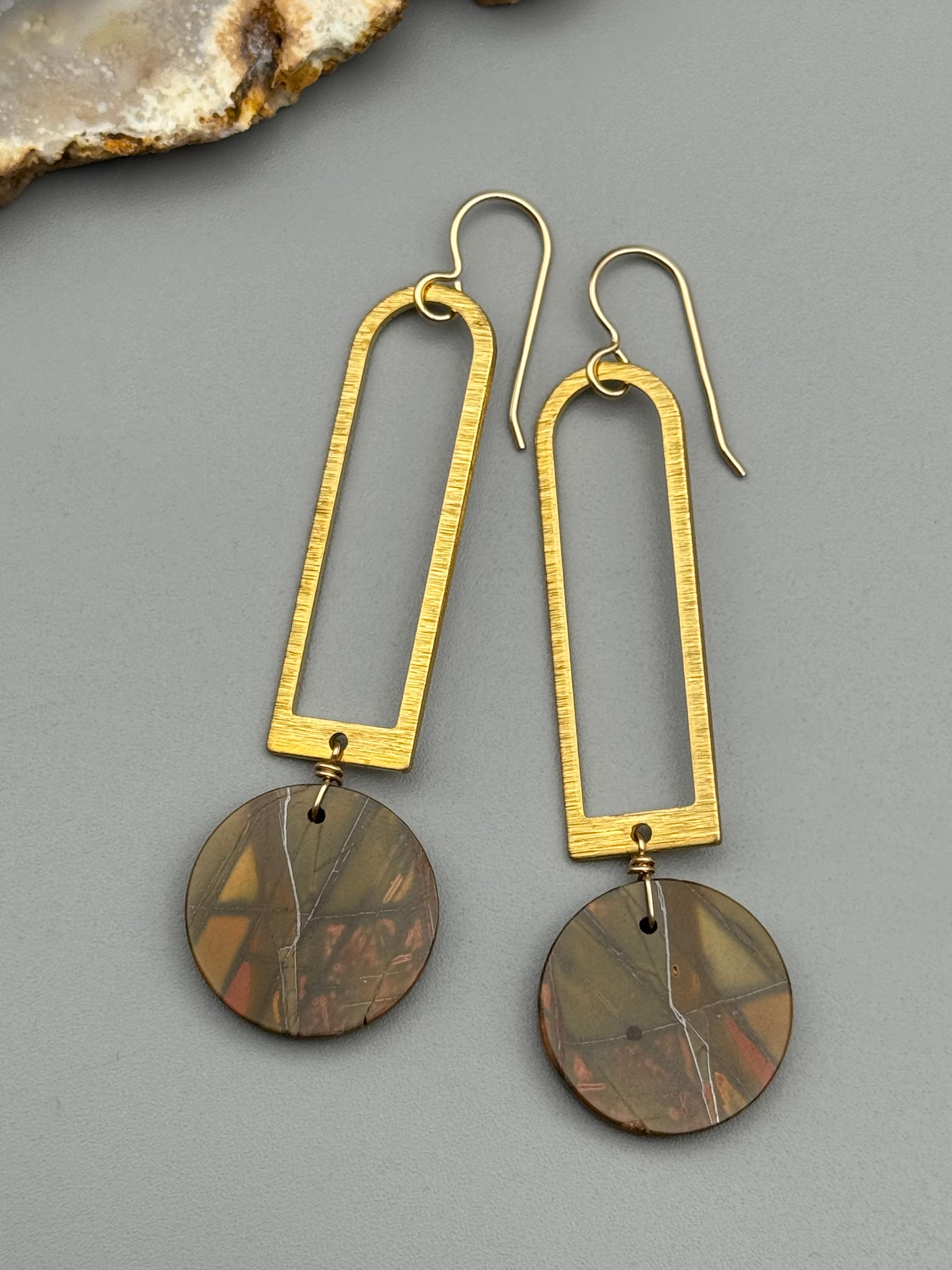 •PORTAL• red creek jasper coin + gold earrings