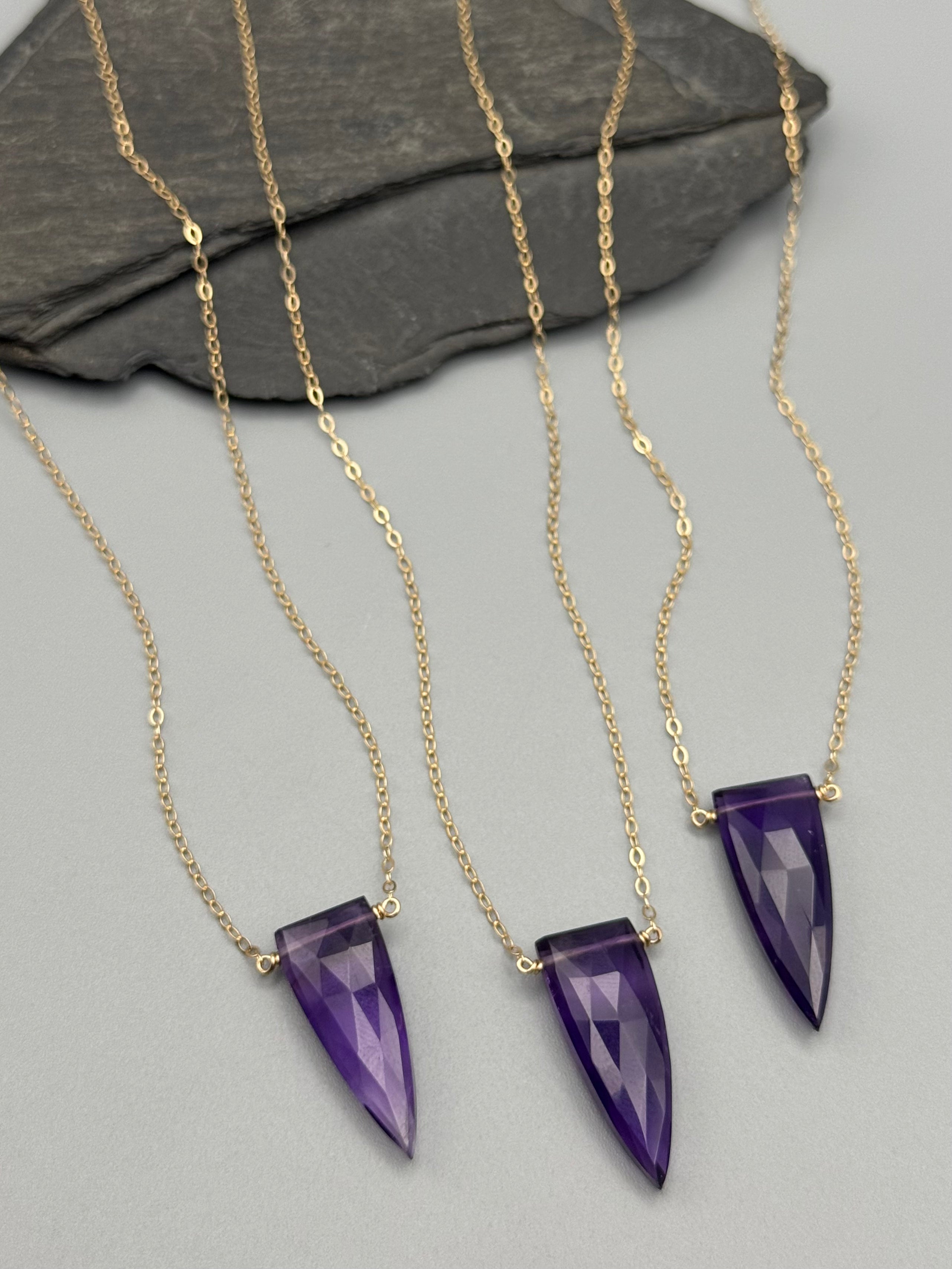 •STRAY• faceted amethyst fang + gold necklace (various lengths)
