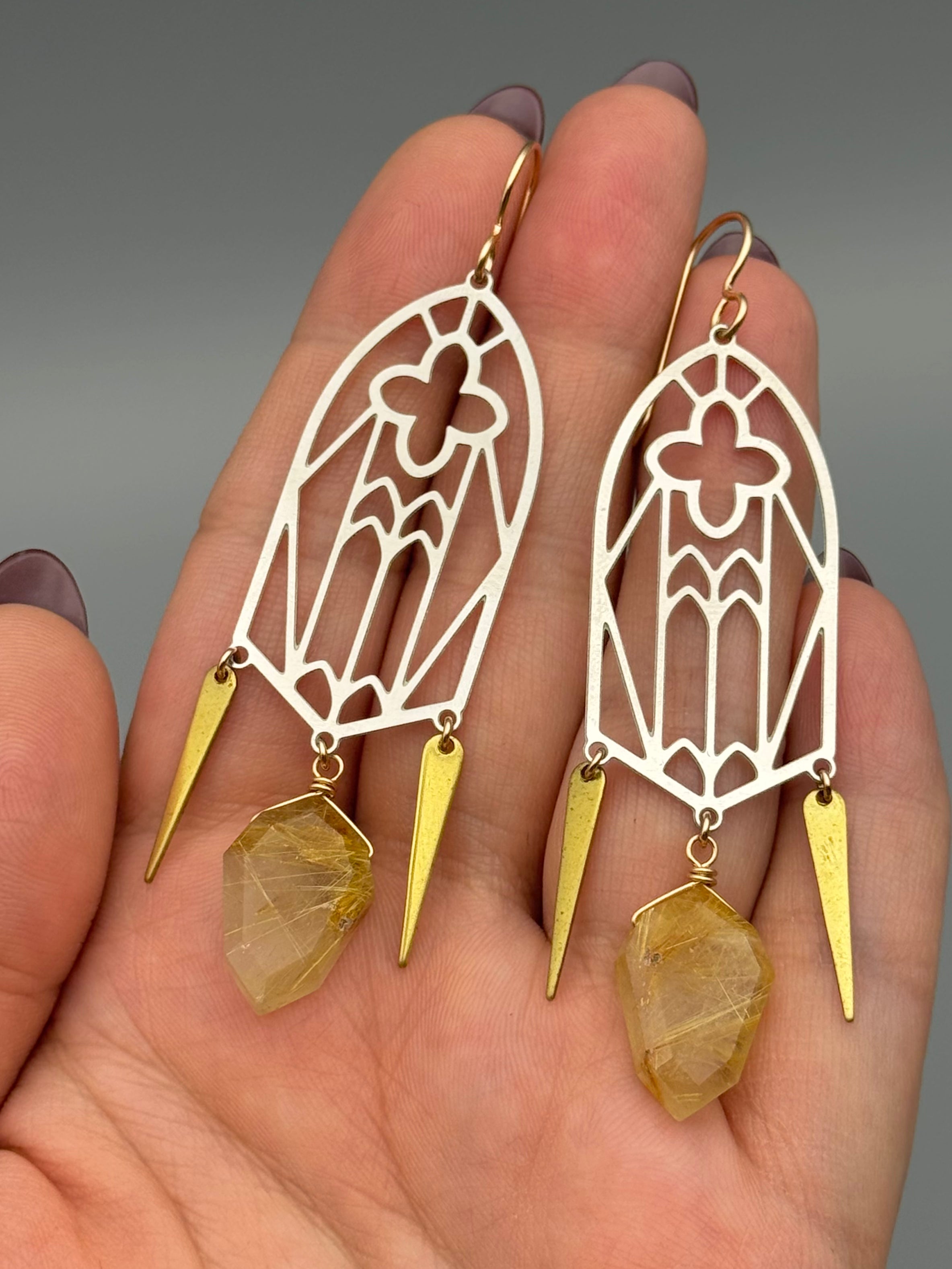 •CATHEDRAL• rutilated quartz + mixed metal earrings