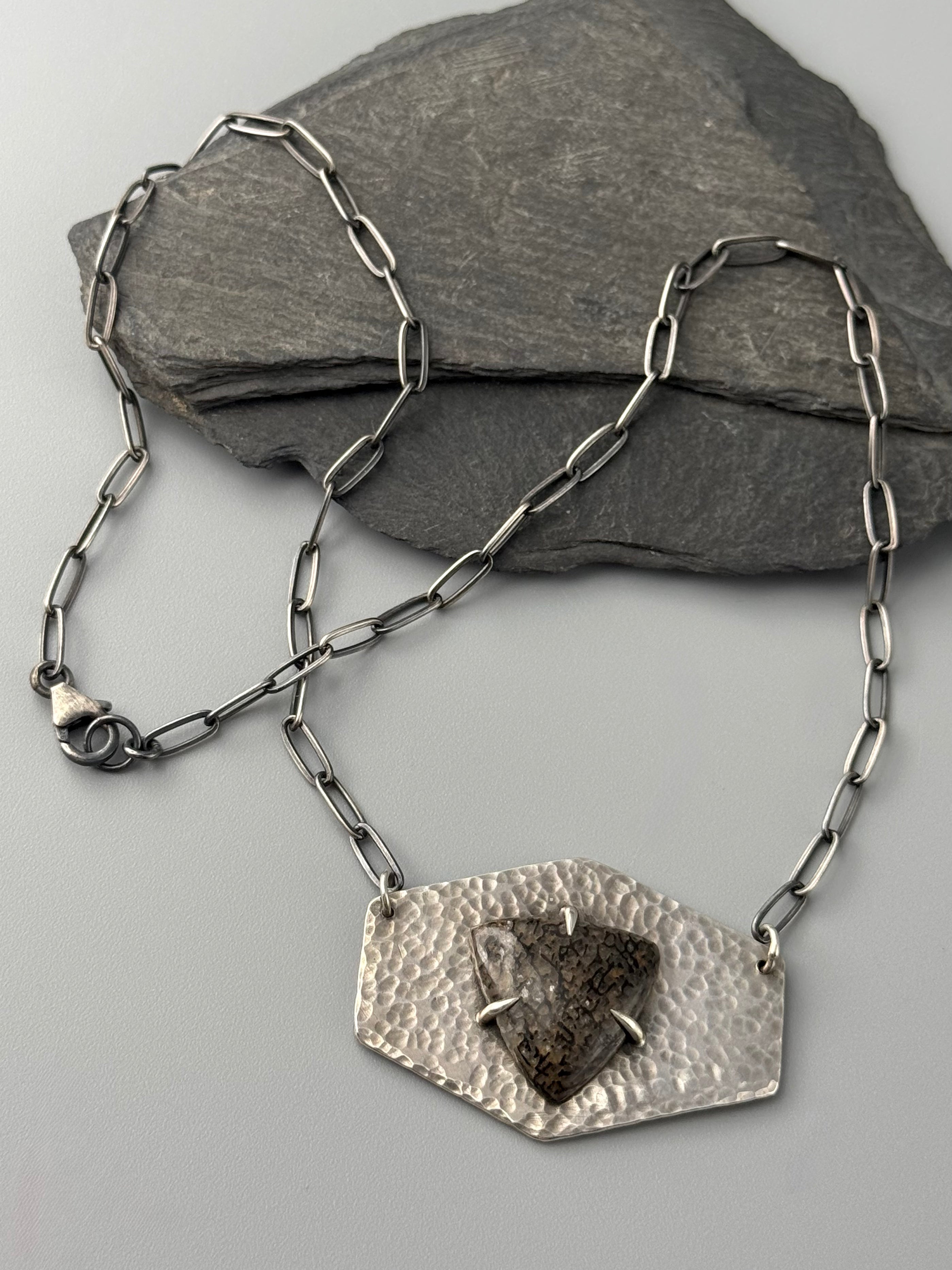 •AGATIZED DINOSAUR BONE• oxidized sterling silver necklace (17.5" long)