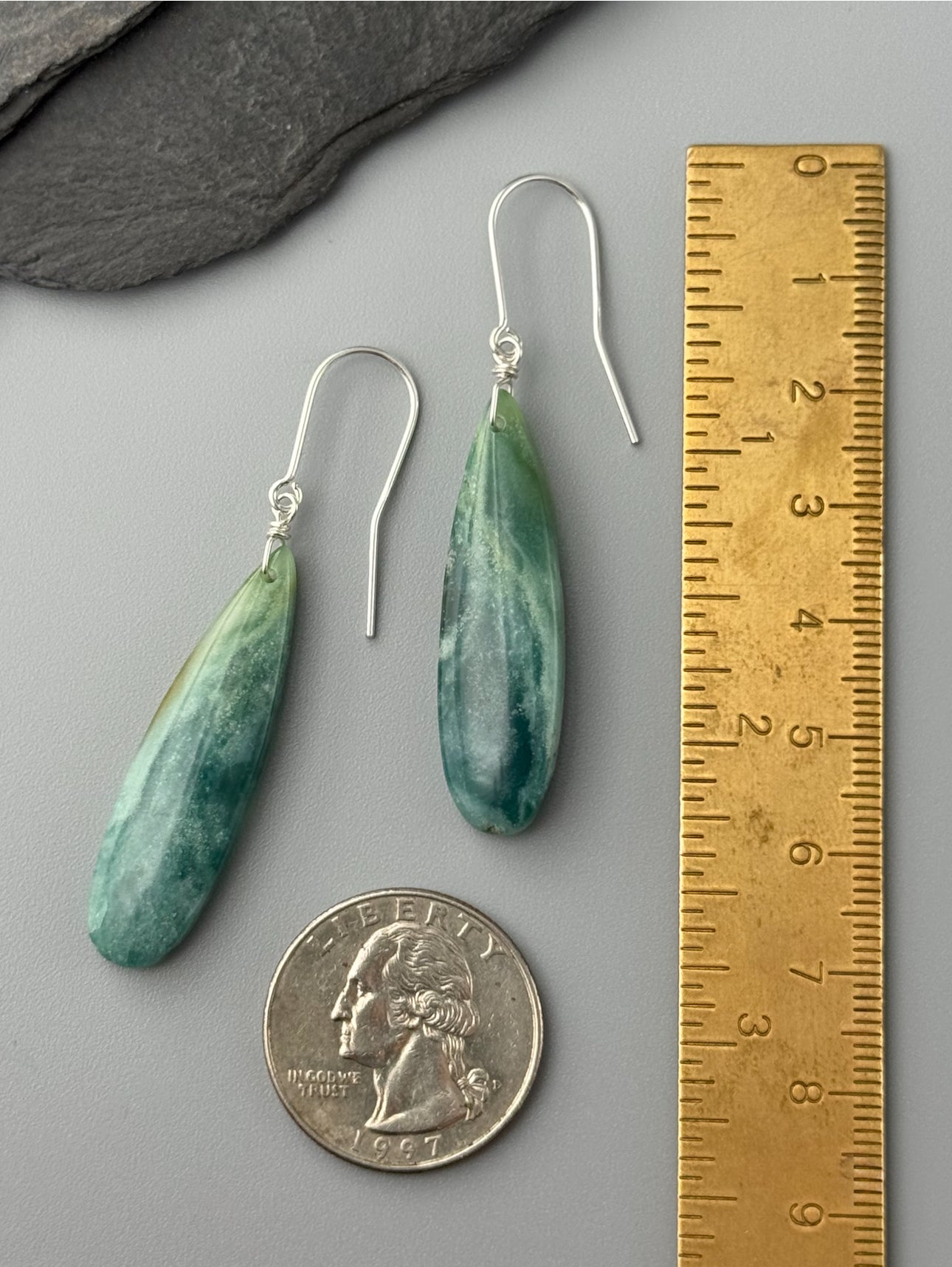 •STRAY• green mountain jade + silver earrings