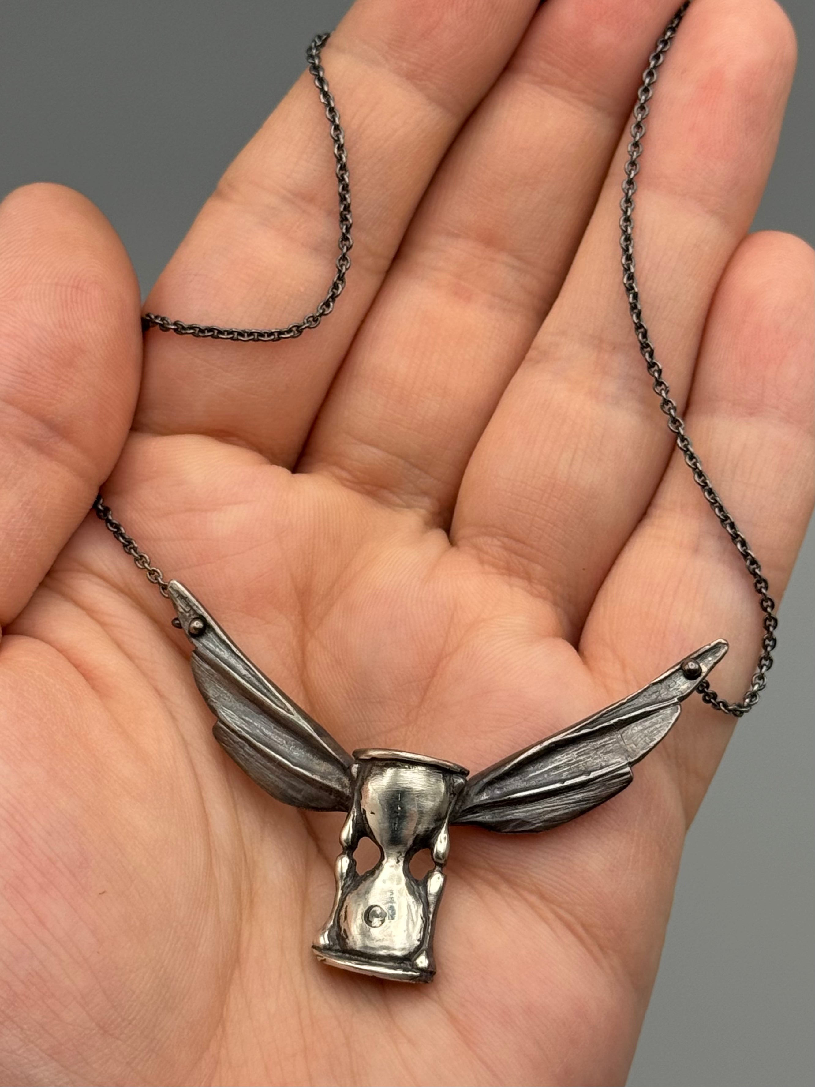 •TIME FLIES• sapphire + silver hourglass necklace (18.5" long)