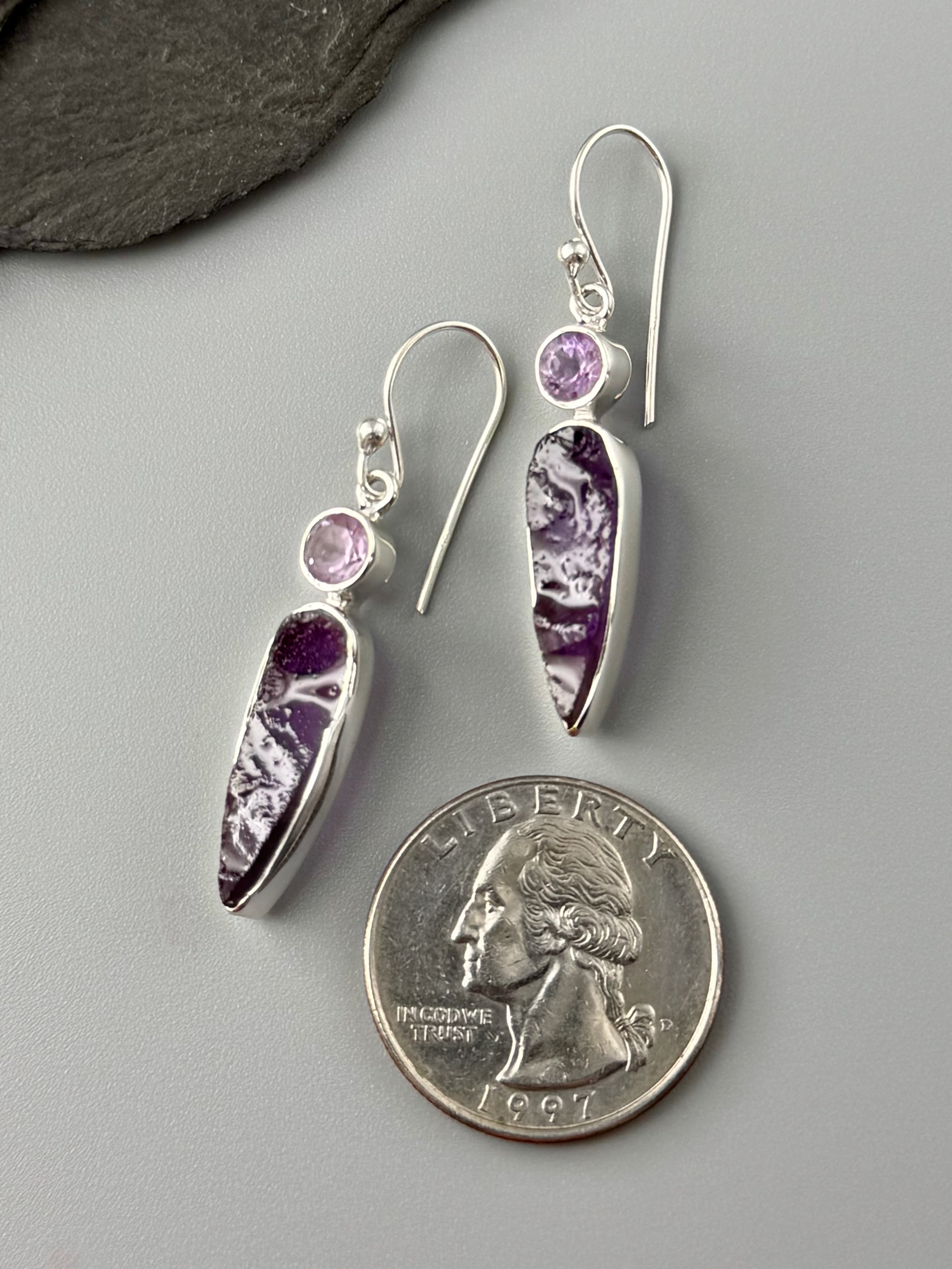 •AMETHYST SPEAR TEAR DUO• silver dangle earrings