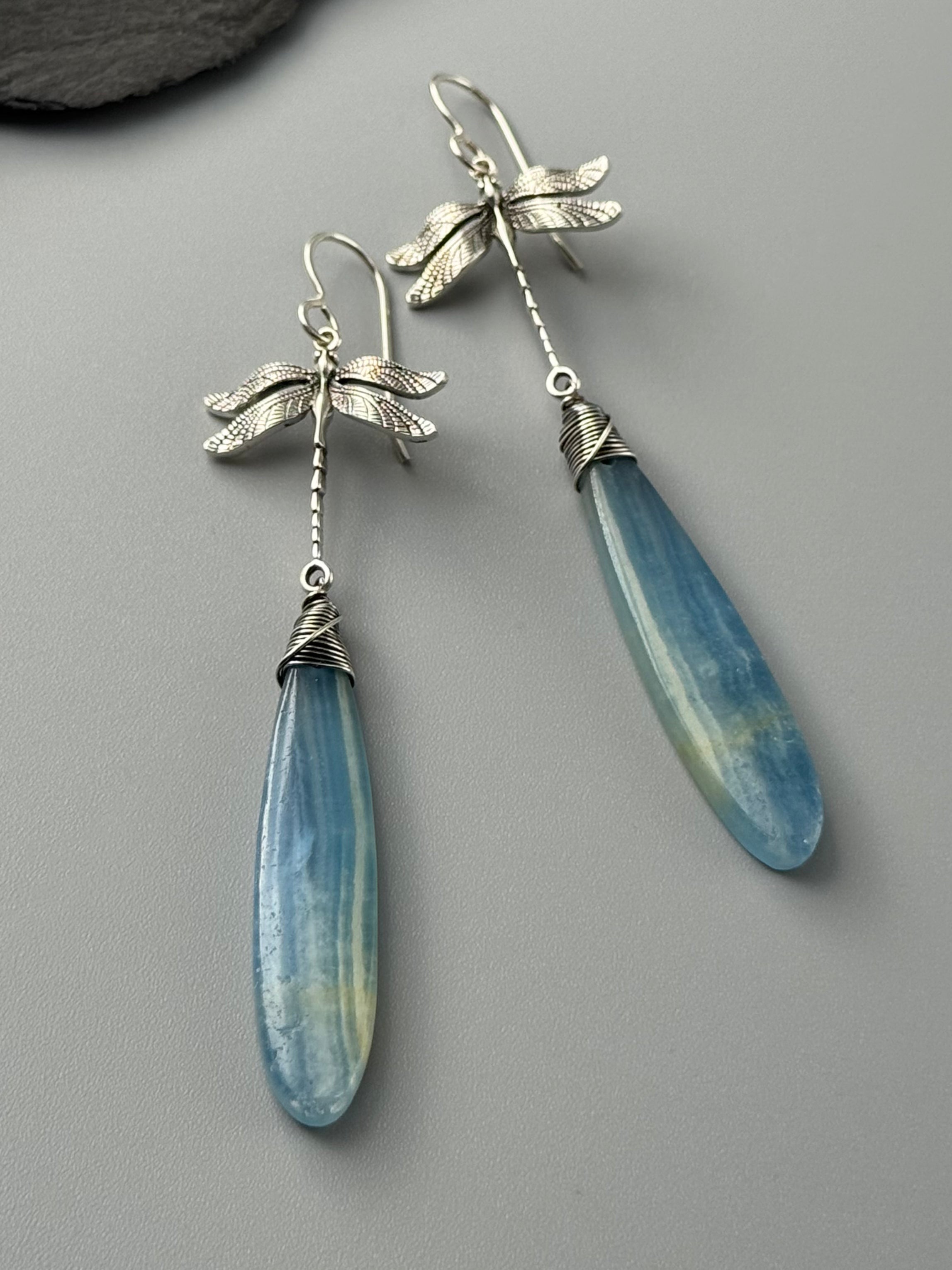 •ODONATA• blue calcite + silver earrings
