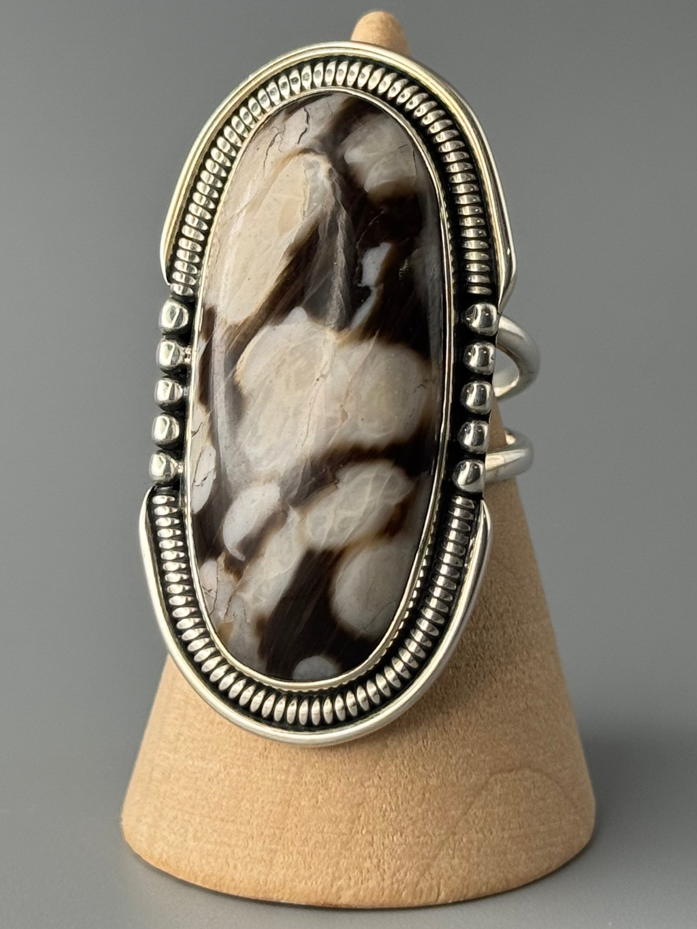 •PETRIFIED PEANUT WOOD - INTERSTELLAR• split band silver ring (size 7.75)