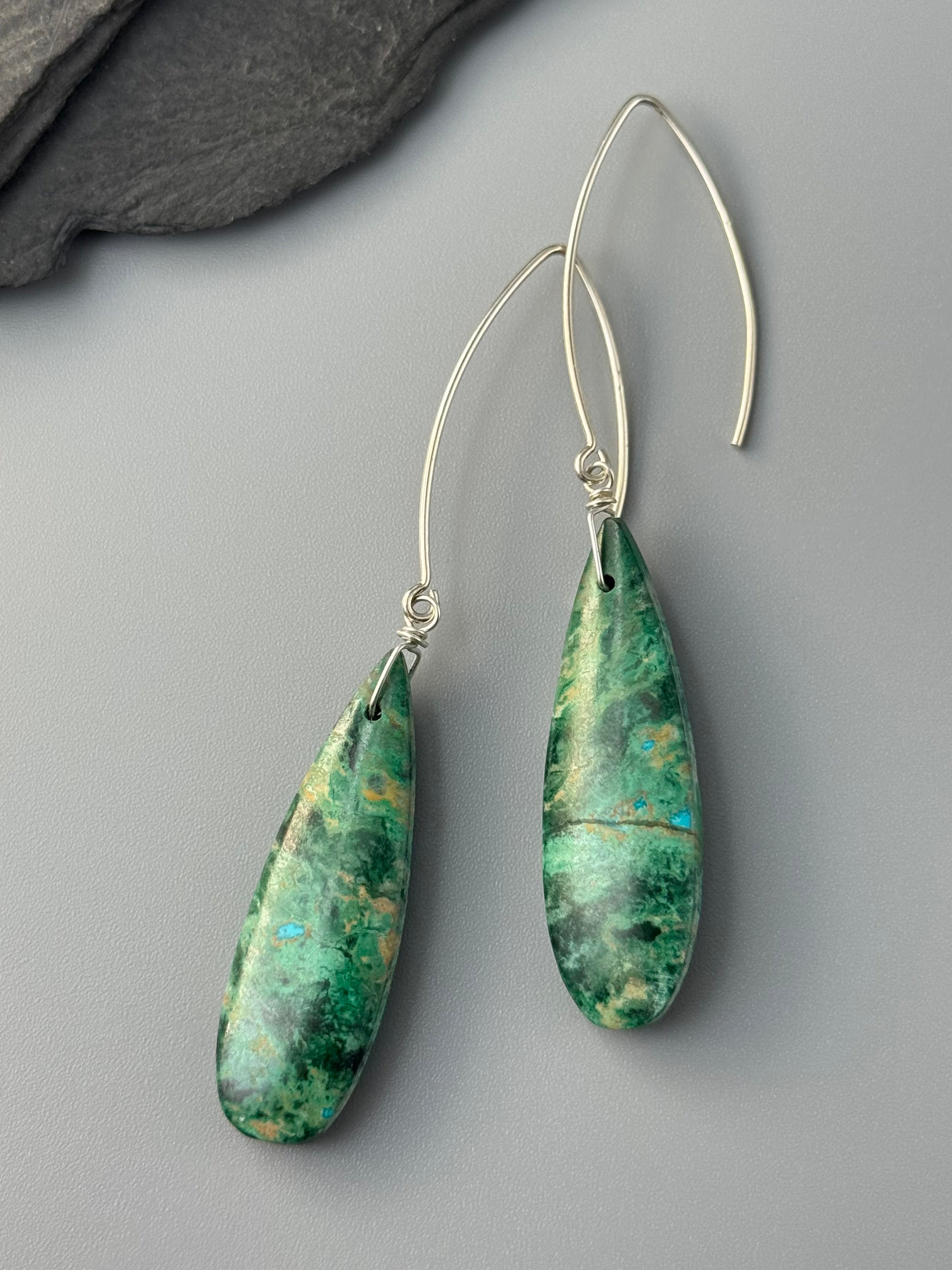 •STRAY• malachite chrysocolla + silver earrings