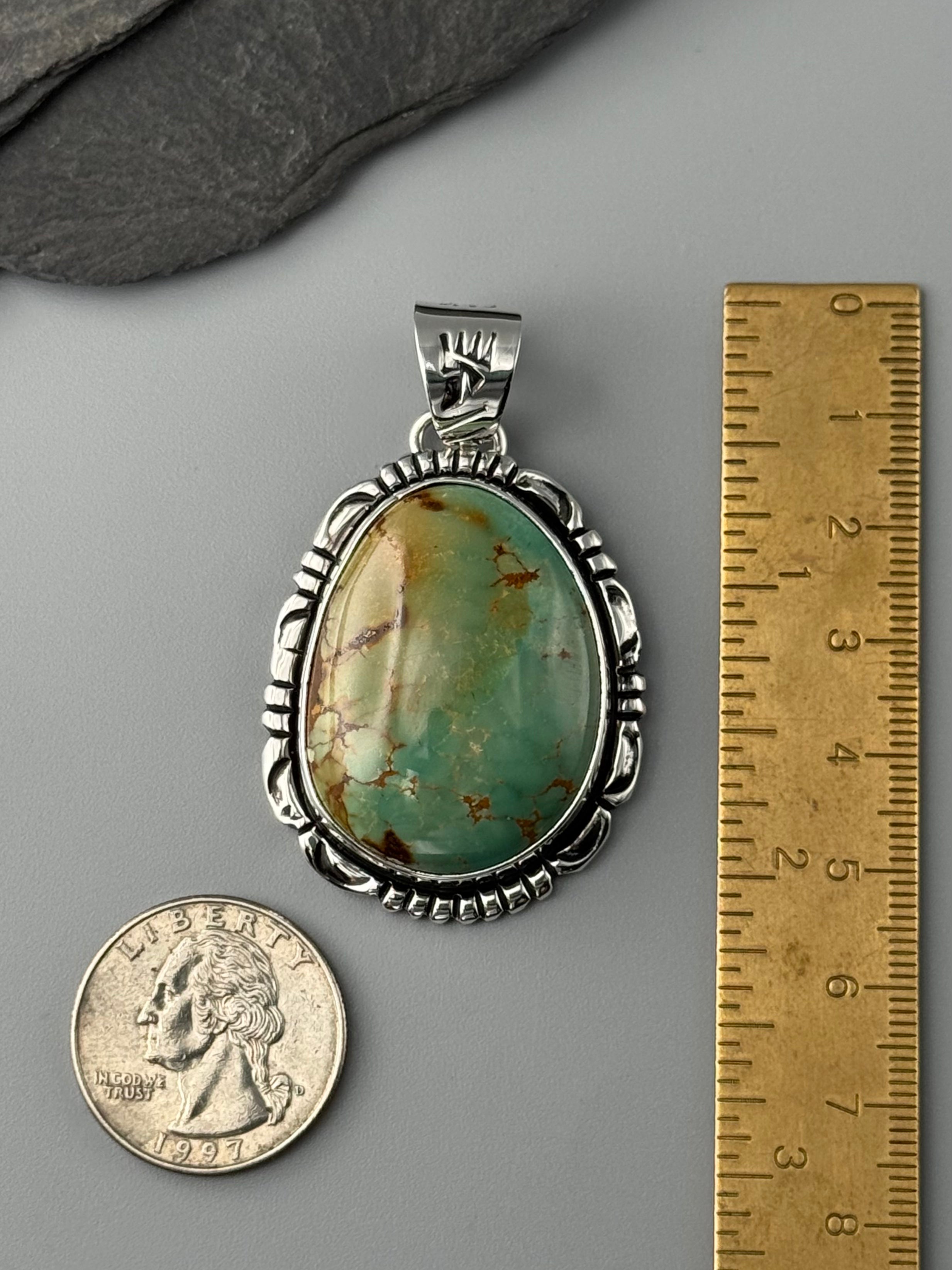 •KINGMAN TURQUOISE - MOUNTAIN FEATHERS - 2• Navajo sterling silver pendant