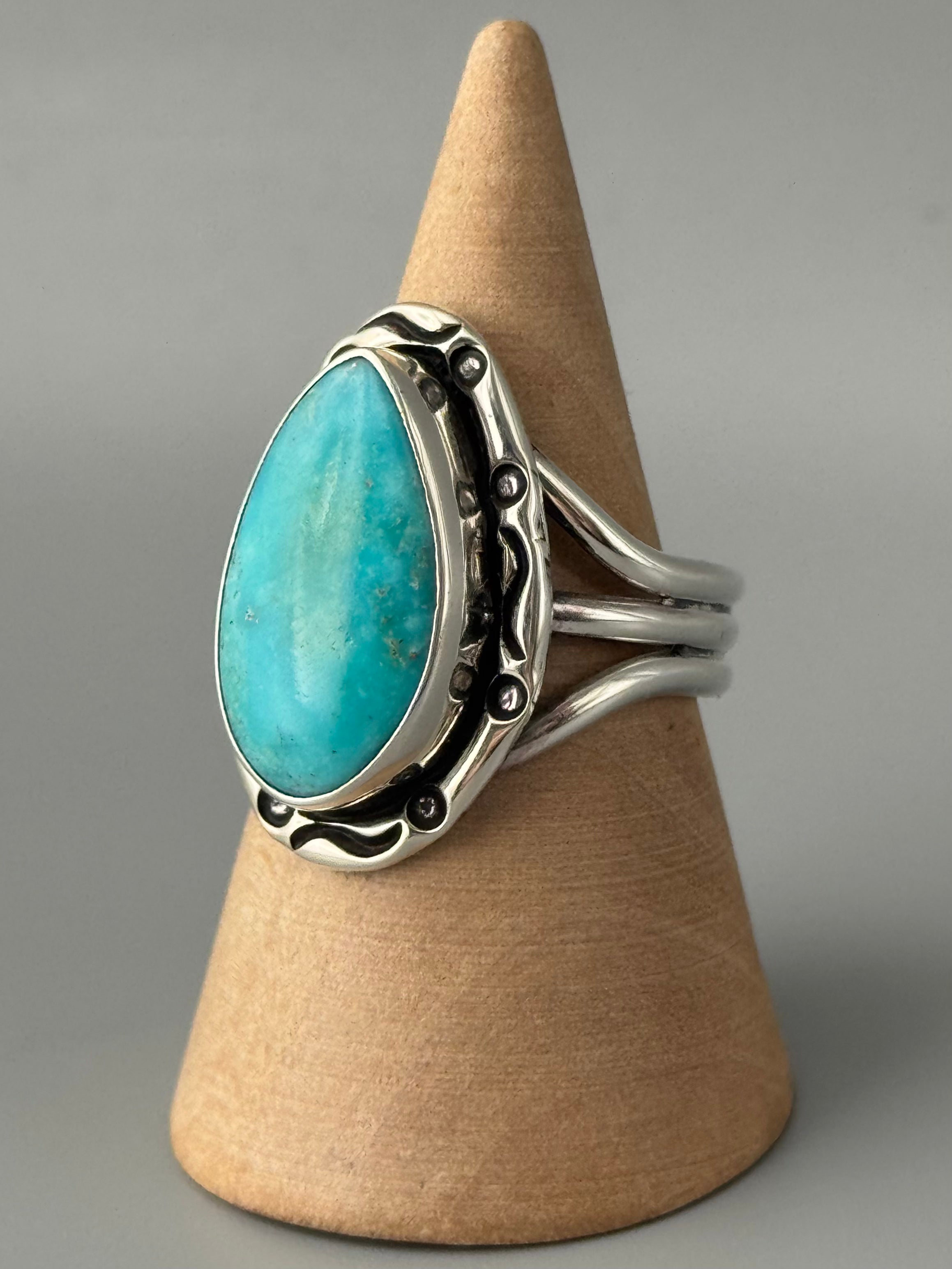 •KINGMAN TURQUOISE - SMUDGE• Navajo silver ring (size 10)