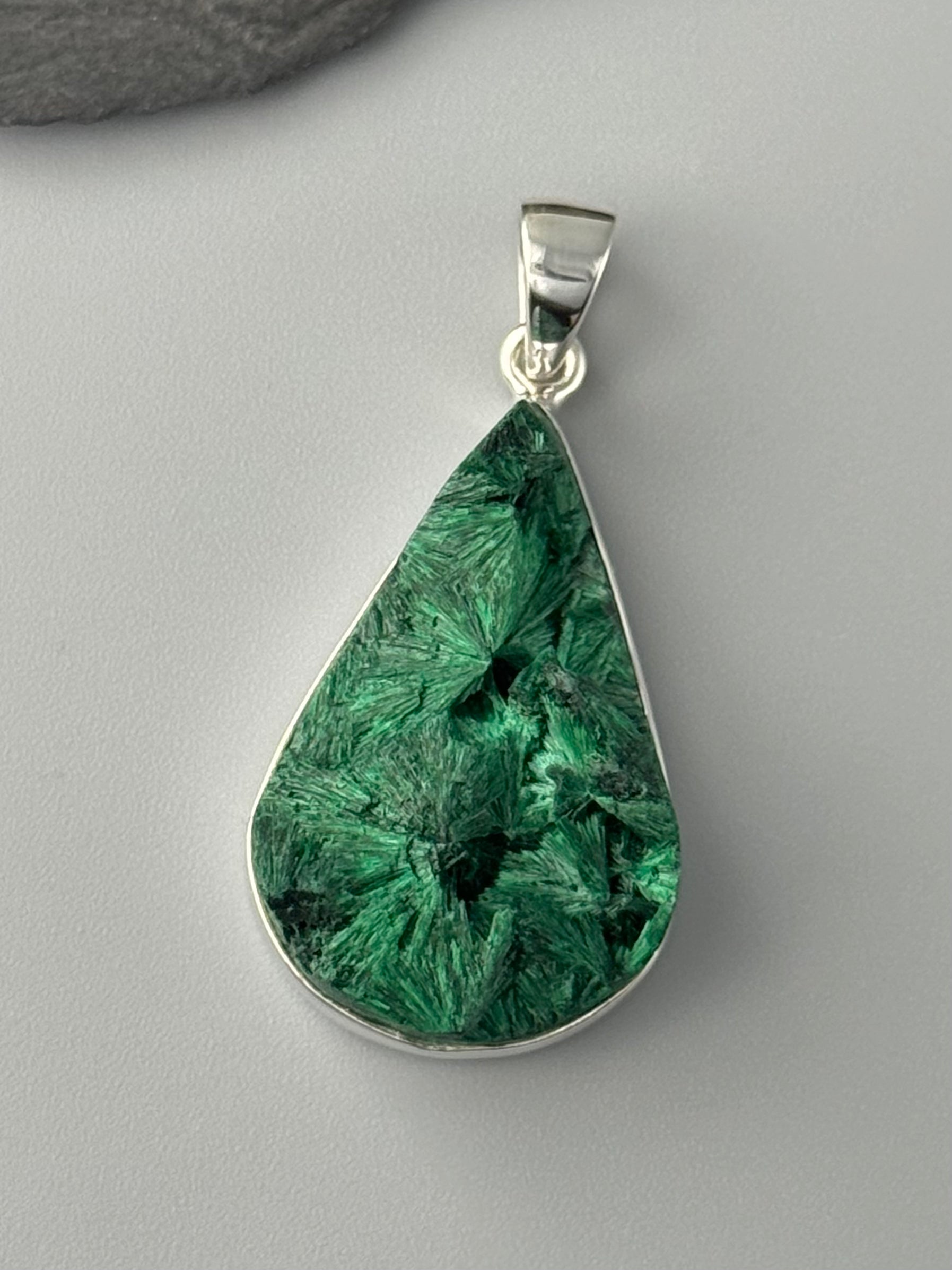 •FIBROUS MALACHITE - TEARDROP• sterling silver pendant