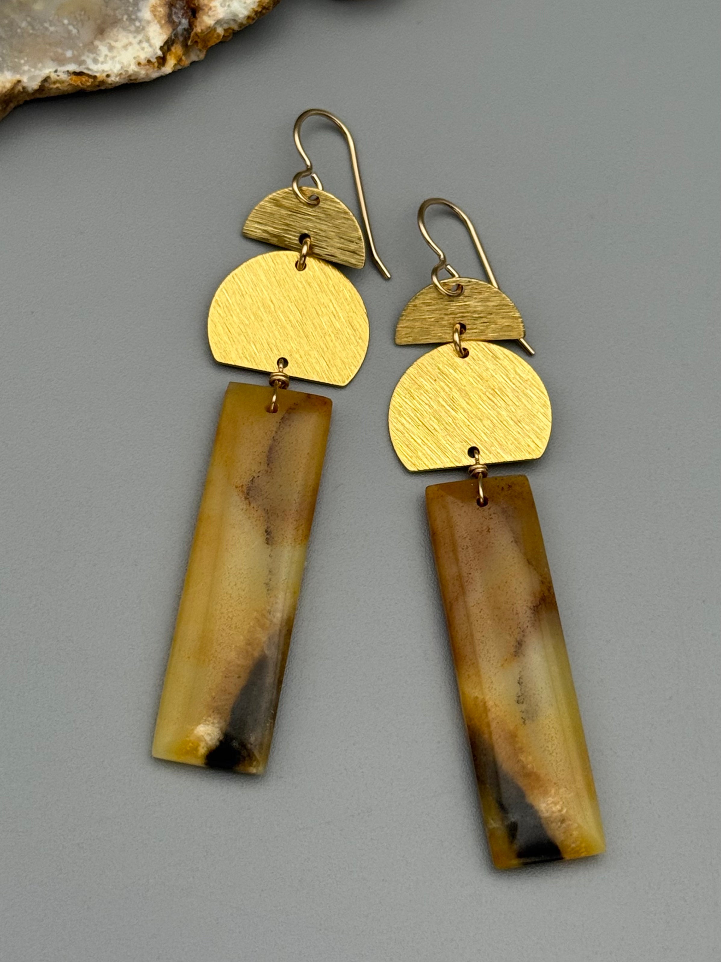 •GIBBOUS MOON STACK• peruvian opal + gold earrings