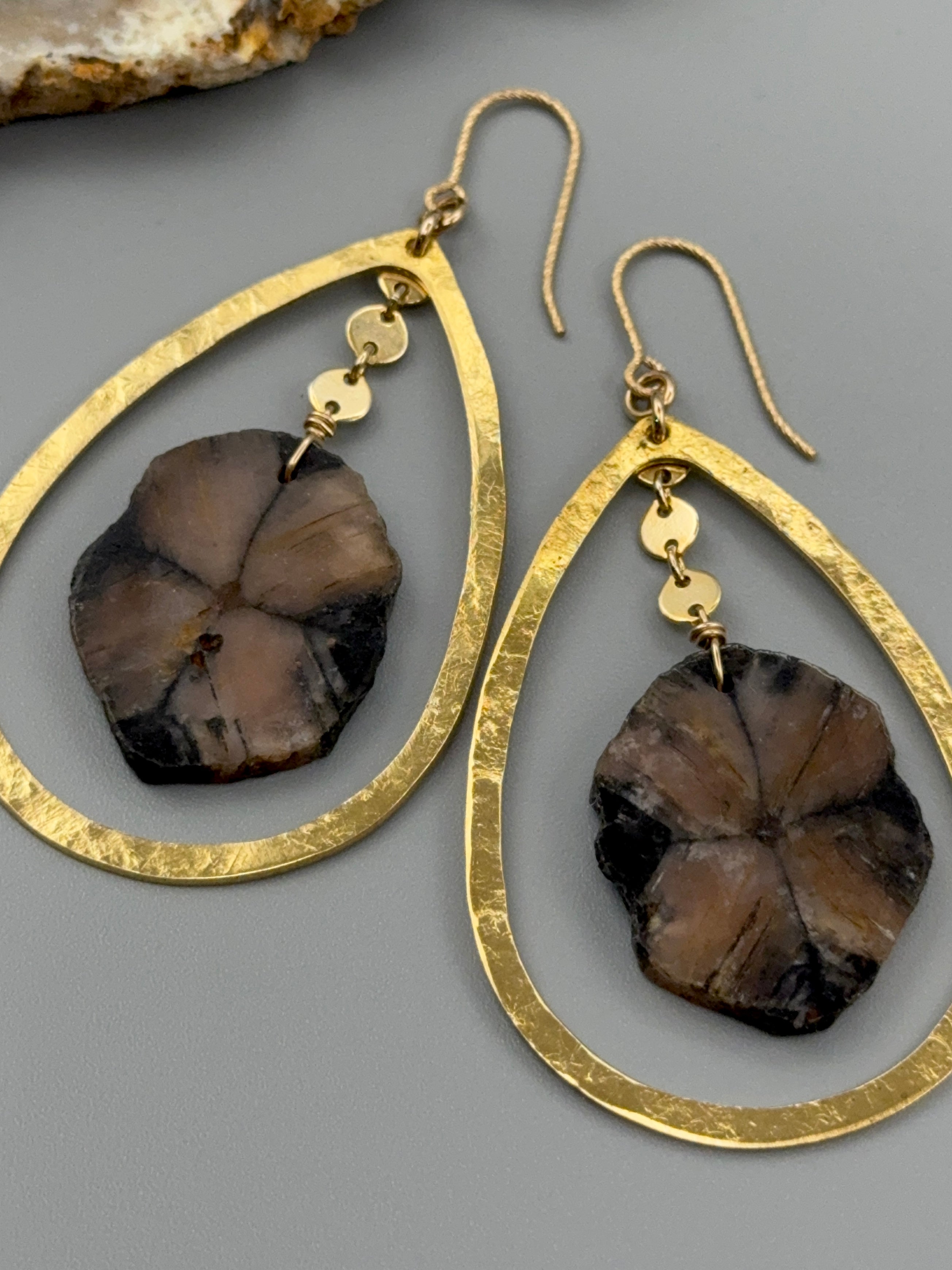 •DRIP DROP• chiastolite + gold earrings