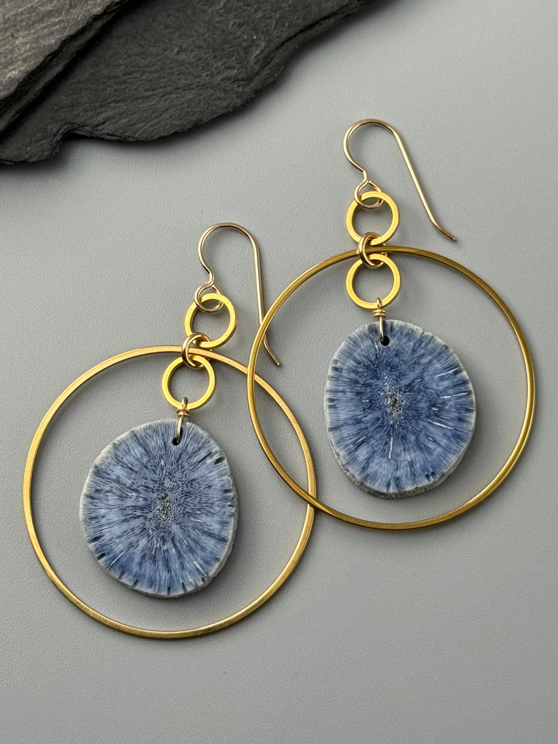 •EQUA-LUNA• fossilized coral + gold earrings