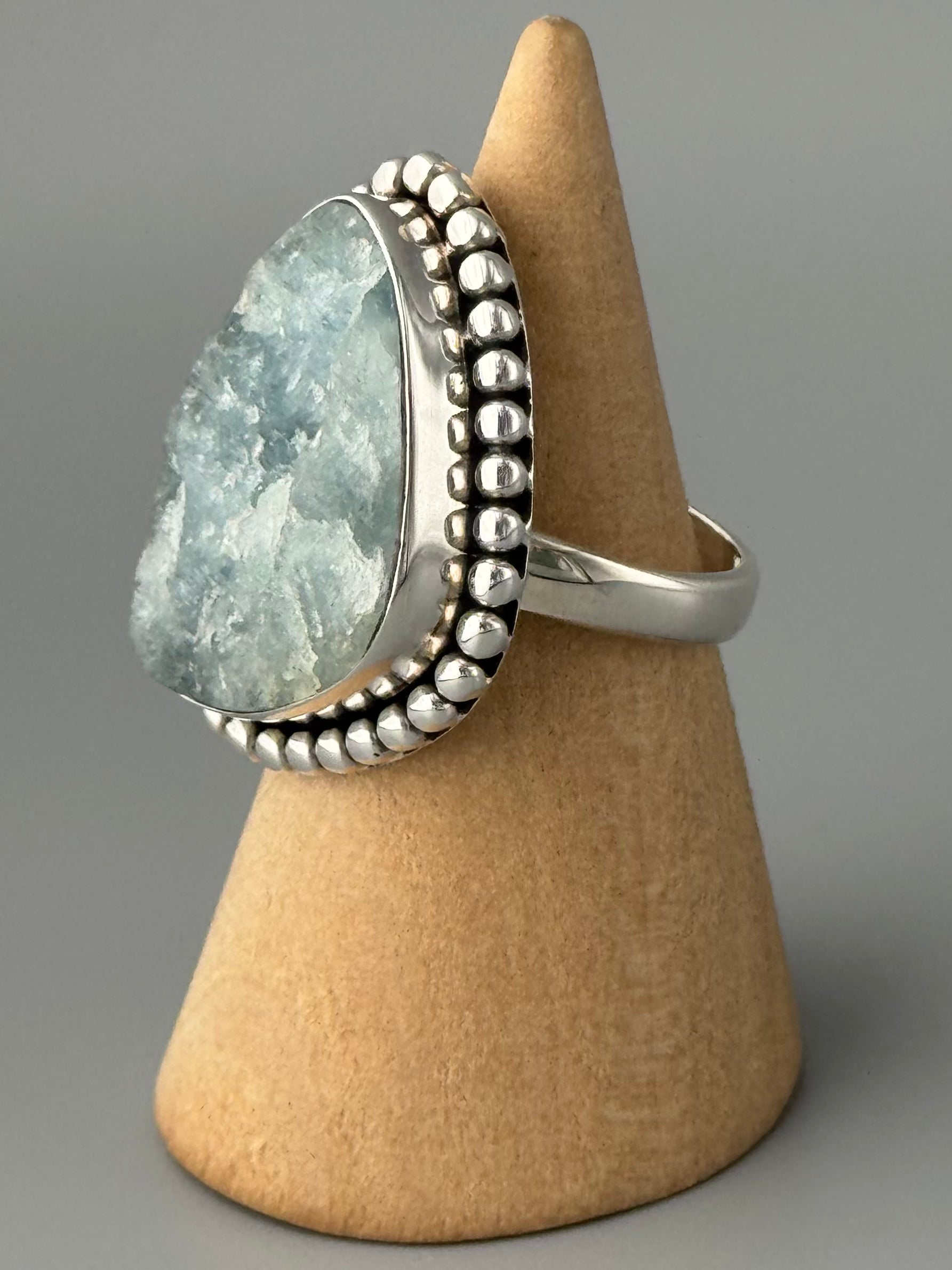 •AQUAMARINE - FREEFORM• dotted bezel silver ring (size 7)