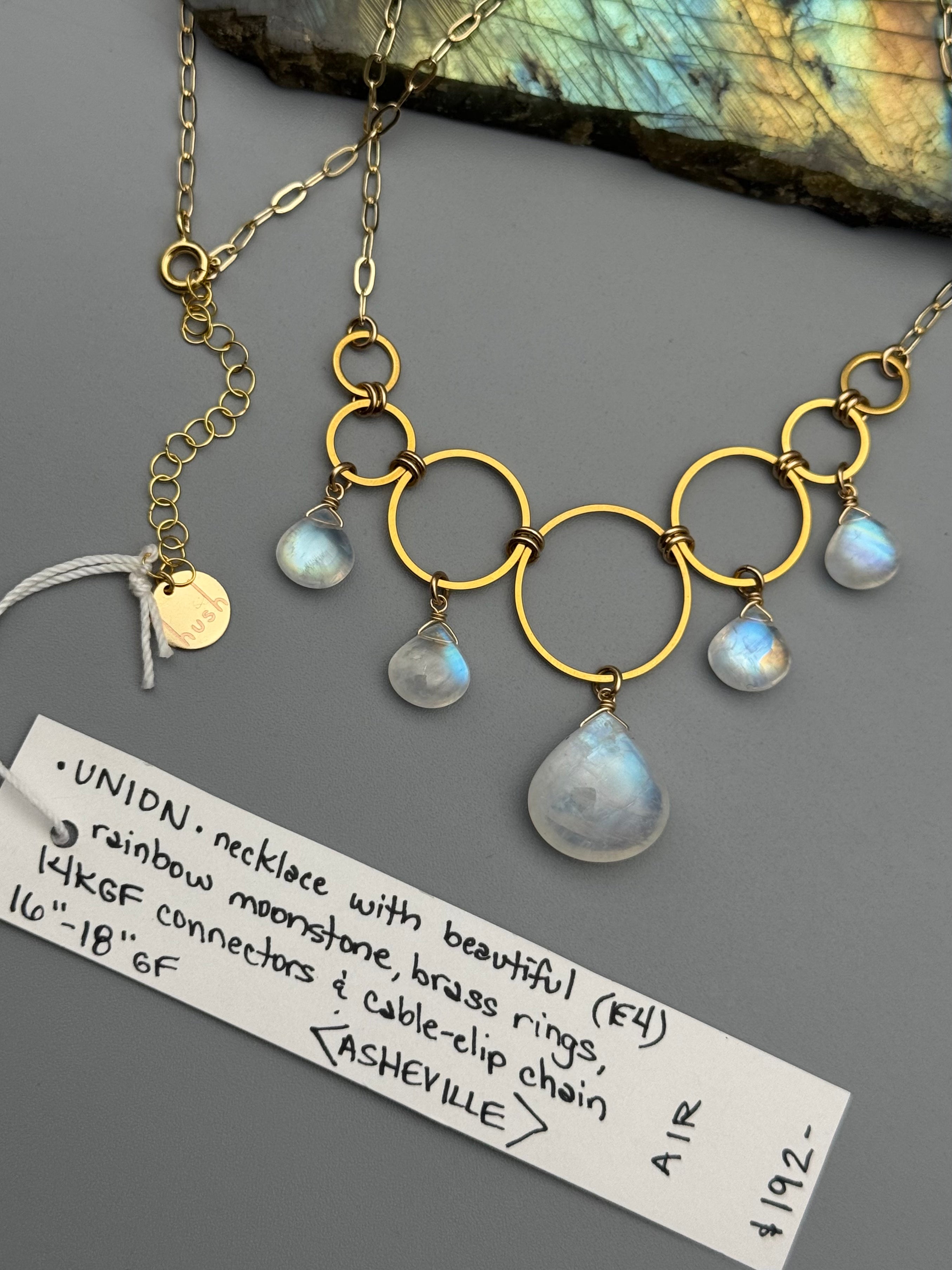 •UNION• rainbow moonstone + gold necklace (16"-18" long)