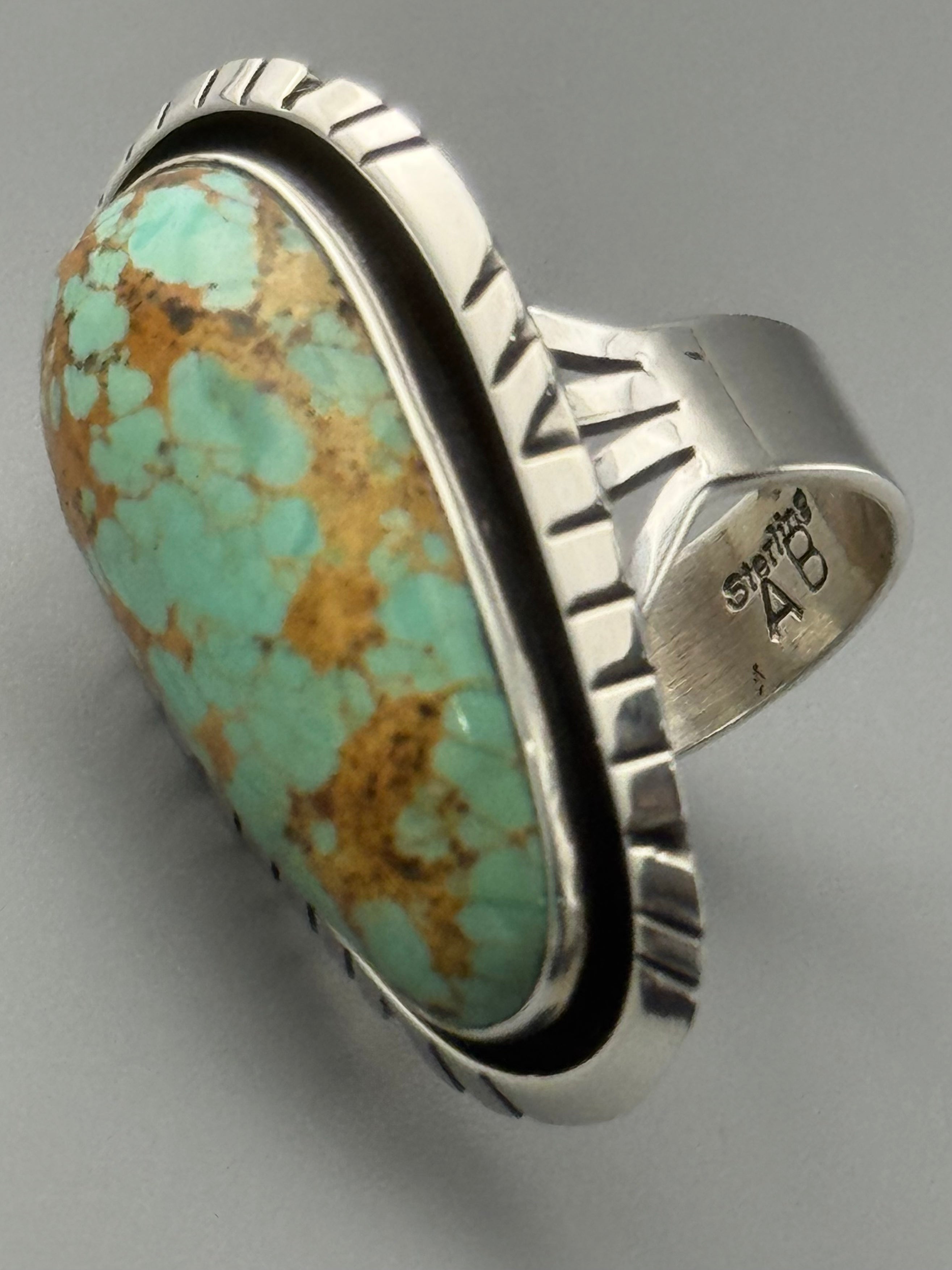 •KINGMAN TURQUOISE - ATSAH• Navajo silver ring (size 8.25)