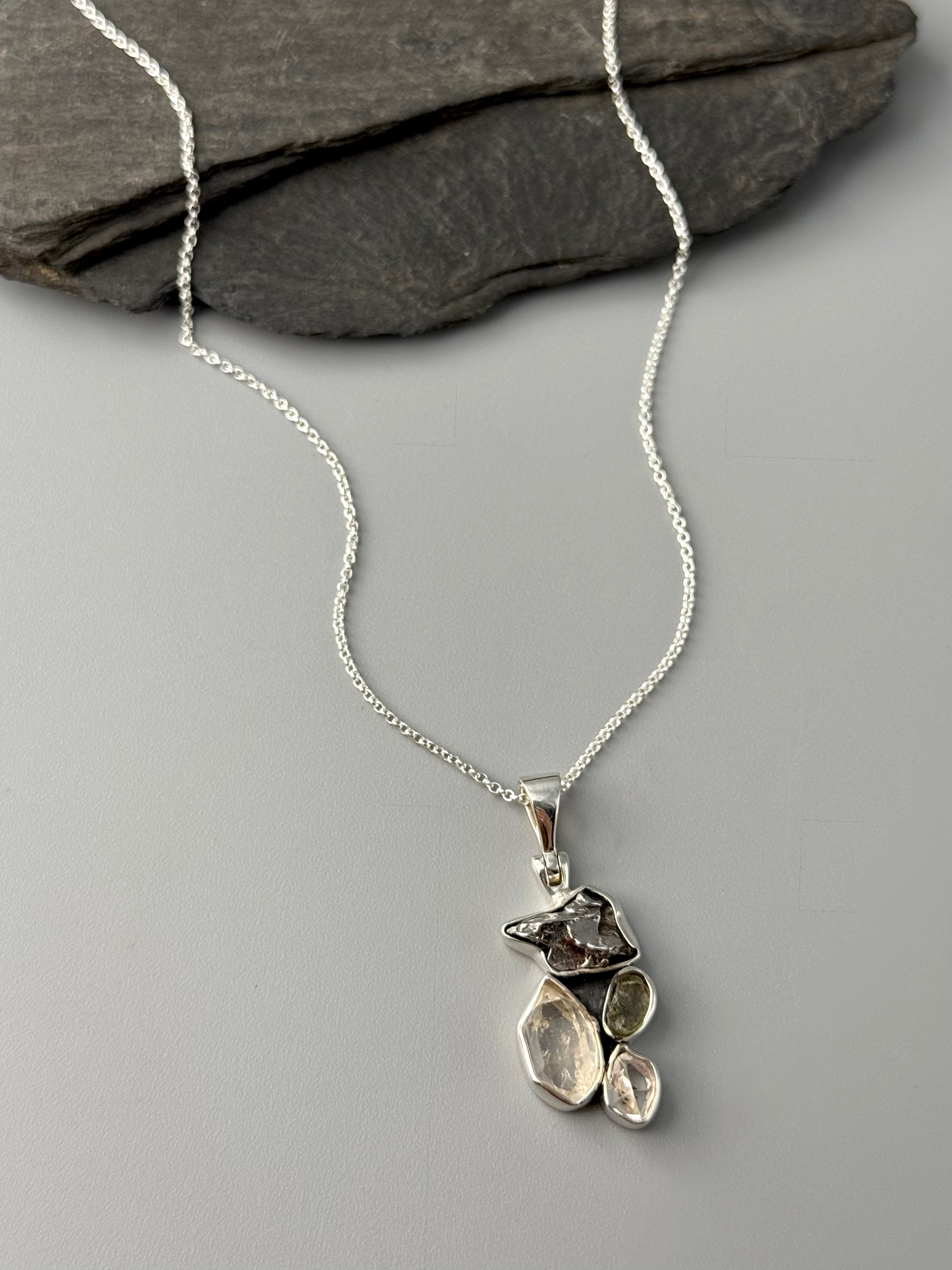 •LIL' QUAD CLUSTER• multi-stone sterling silver necklace (18" long)