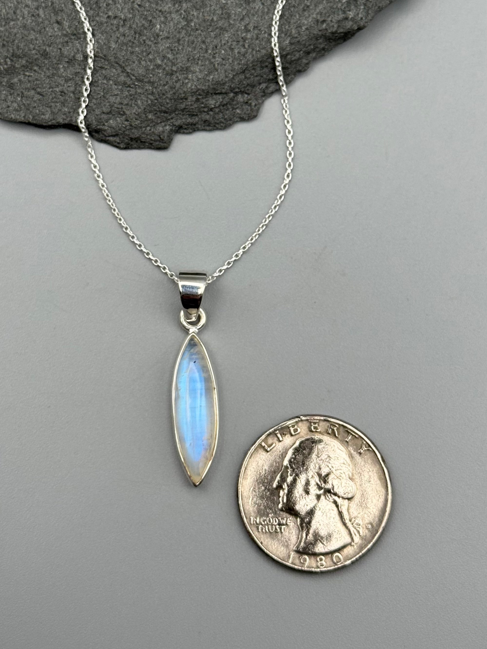 •RAINBOW MOONSTONE - MARQUISE• sterling silver necklace (18" long)