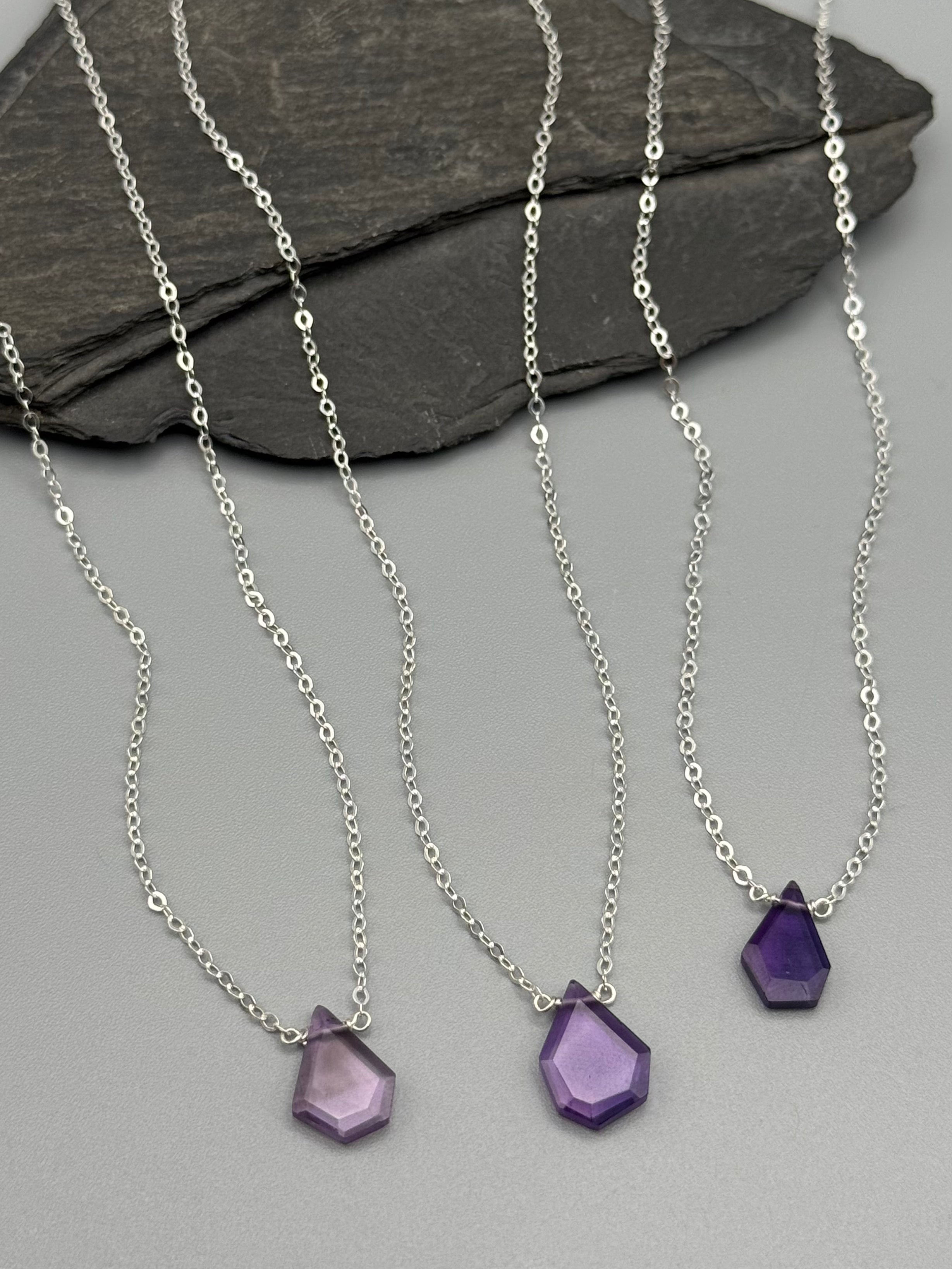 •STRAY• flat faceted amethyst geo + silver necklace (various lengths)