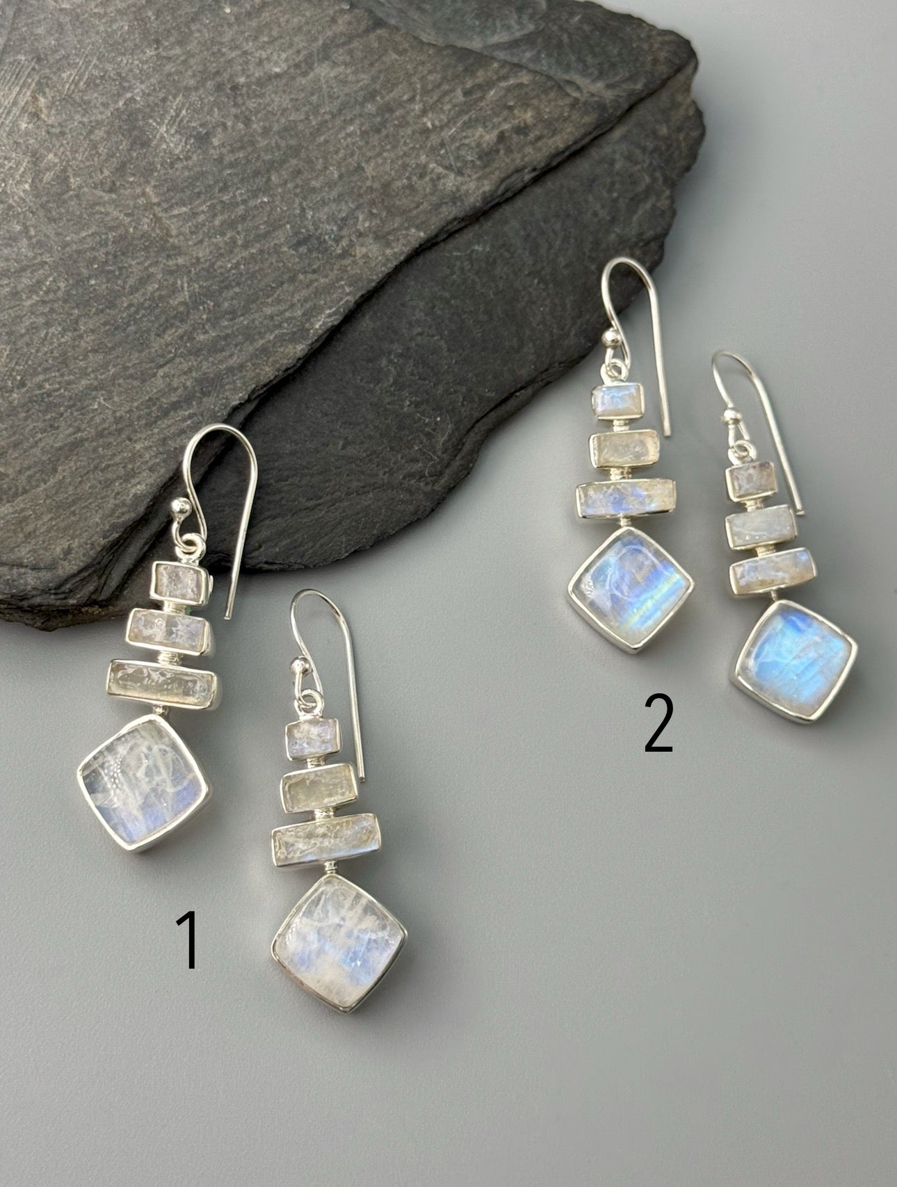 •RAINBOW MOONSTONE - PAGODA• silver dangle earrings
