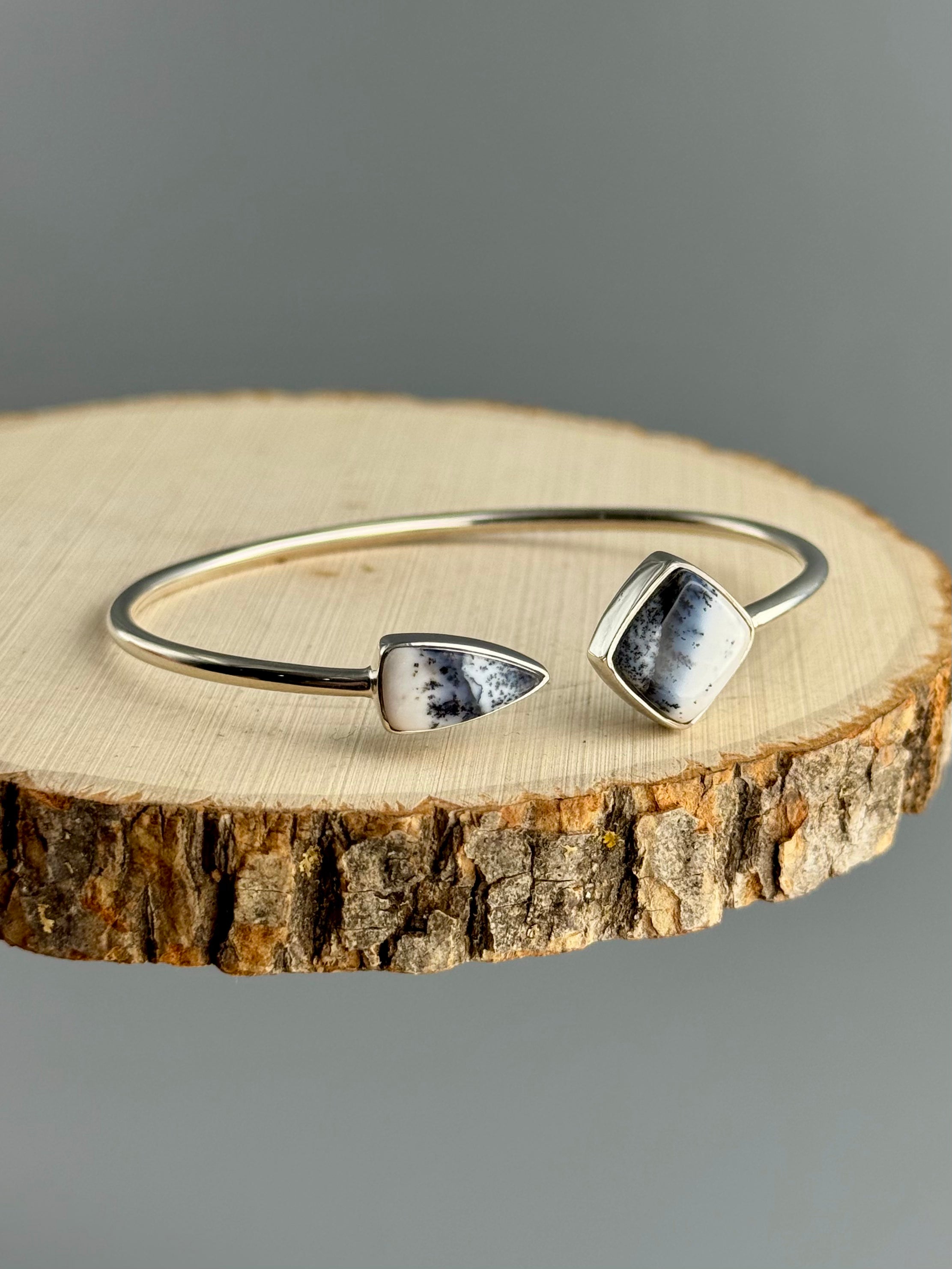 •FANG + DIAMOND• dendritic opal + silver twist-on cuff bracelet