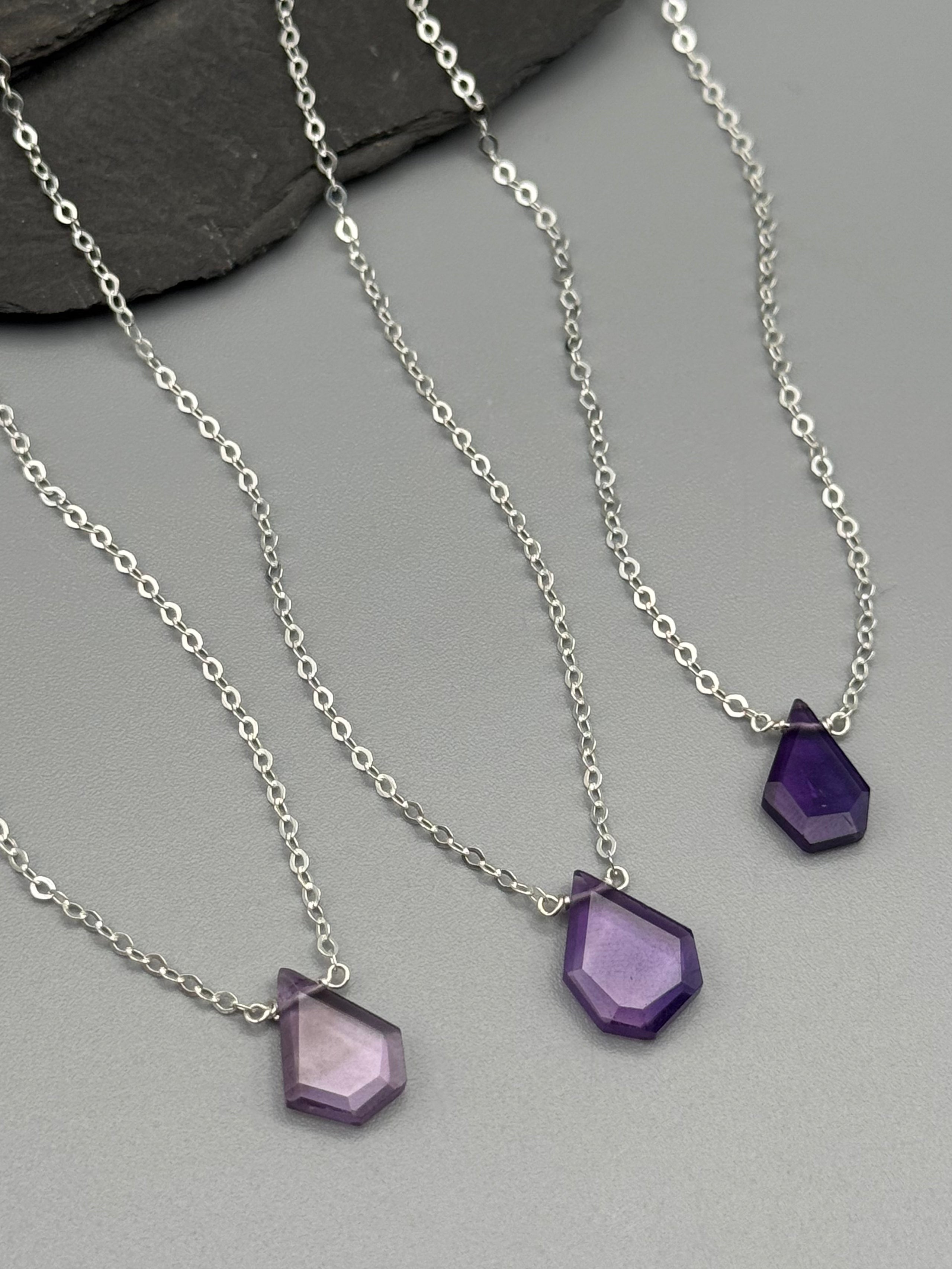 •STRAY• flat faceted amethyst geo + silver necklace (various lengths)