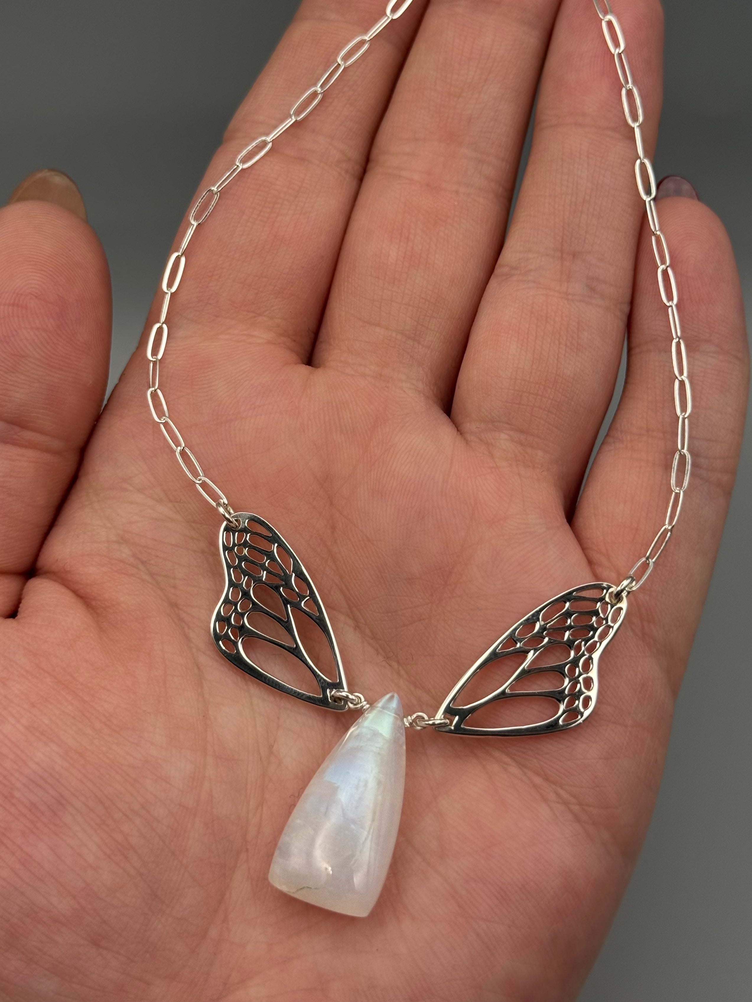 •METAMORPH• rainbow moonstone soft triangle + silver necklace (18"-20" long)