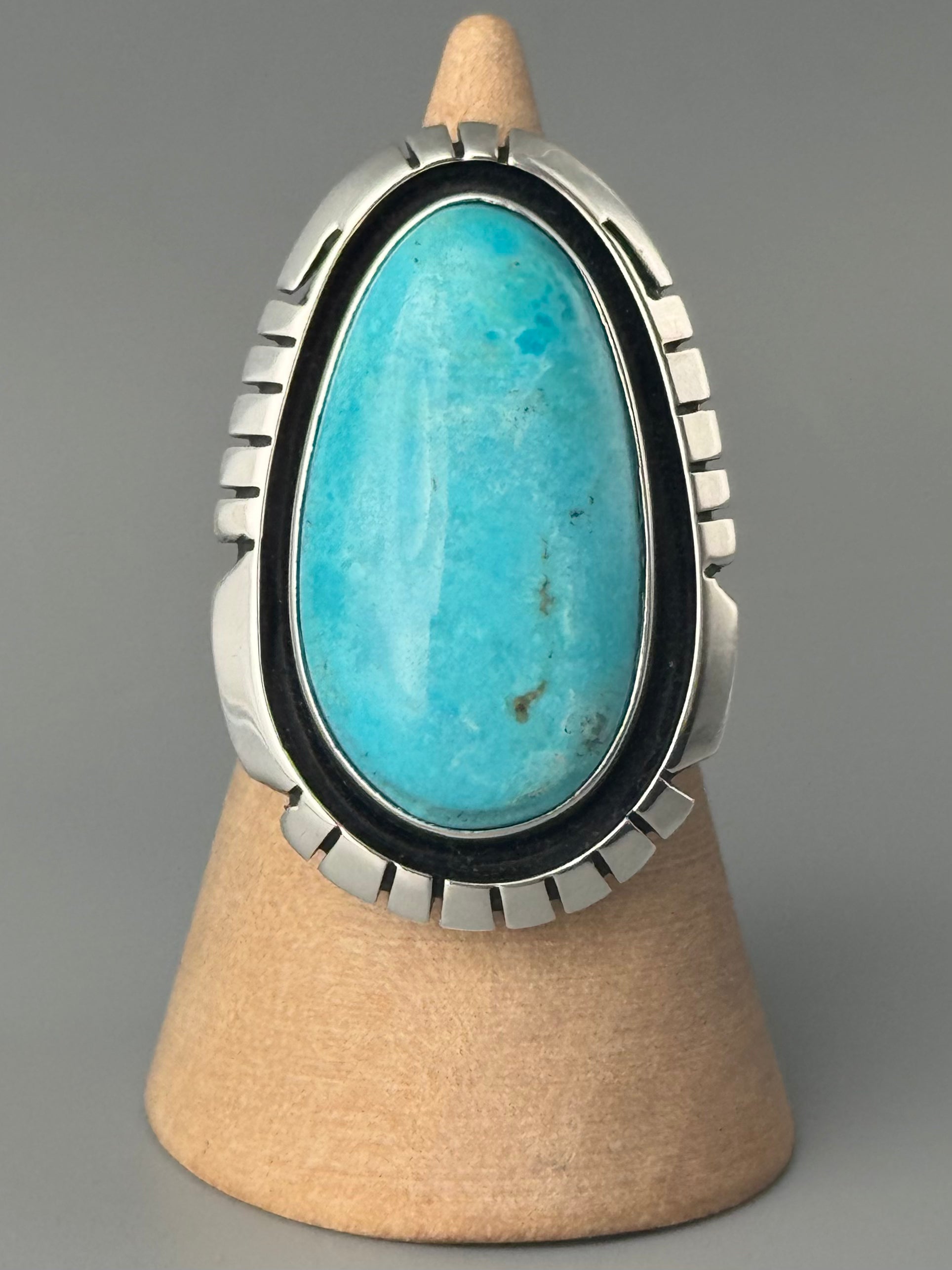 •KINGMAN TURQUOISE - STORM• Navajo silver ring (size 8.25)