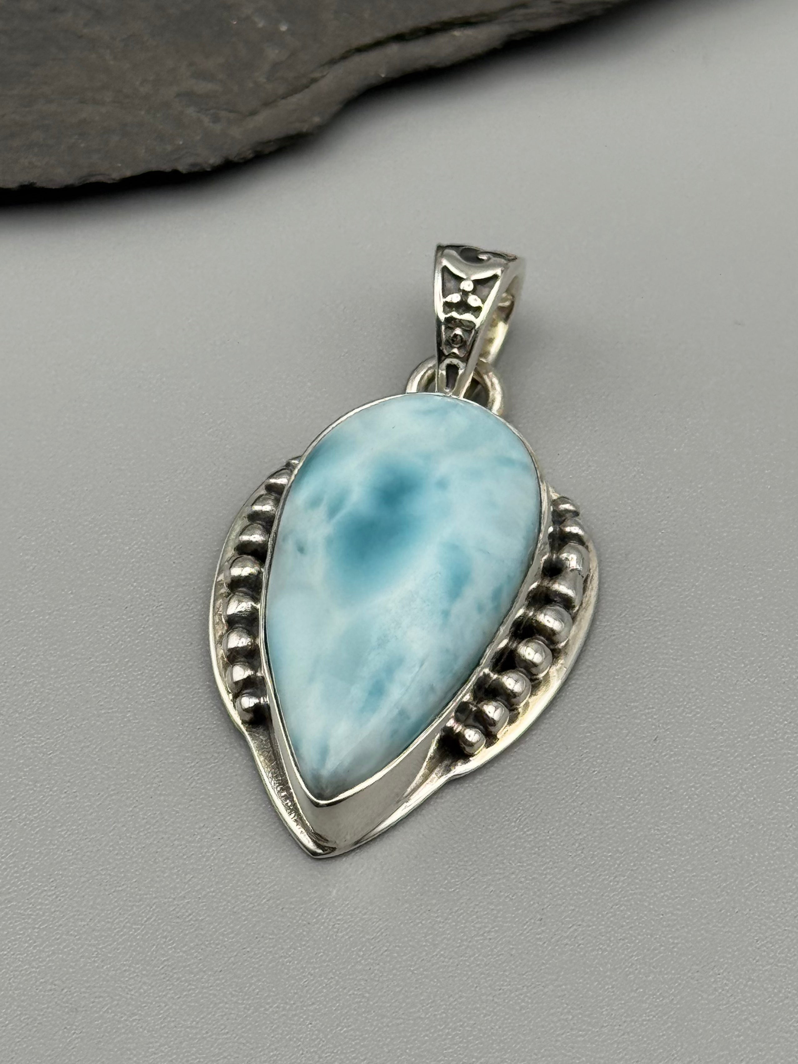 •LARIMAR SPEAR TEAR - RISE• sterling silver pendant