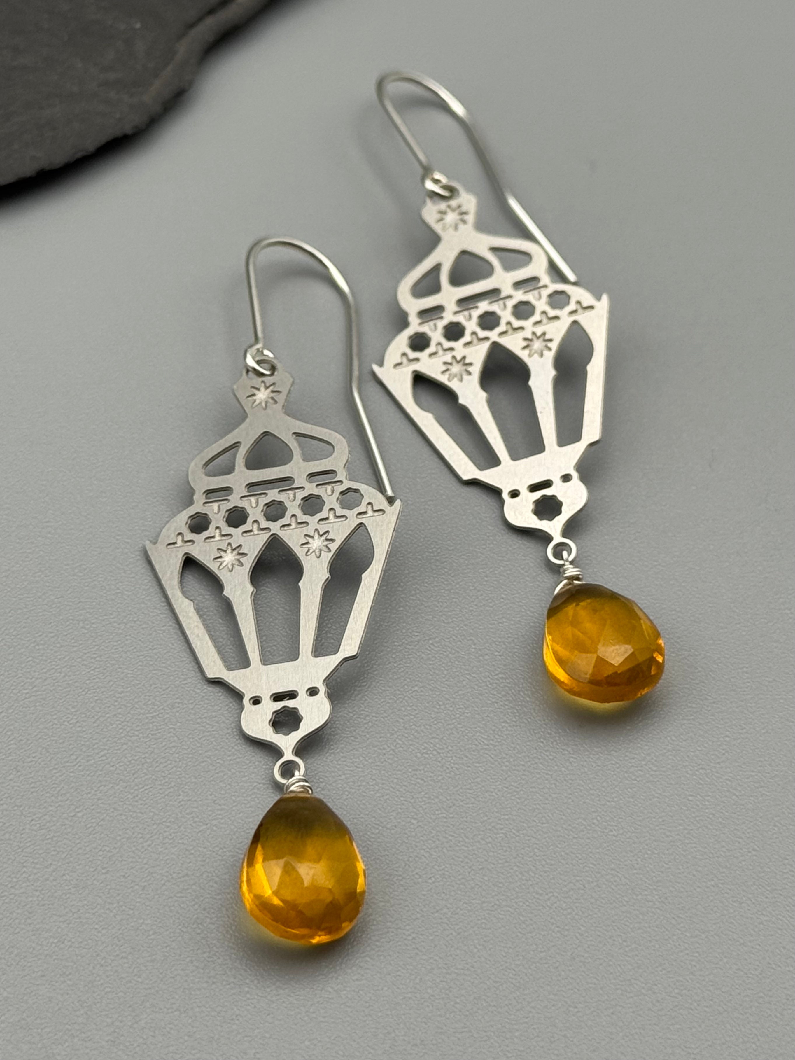 •LANTERN LIGHT• citrine + silver earrings