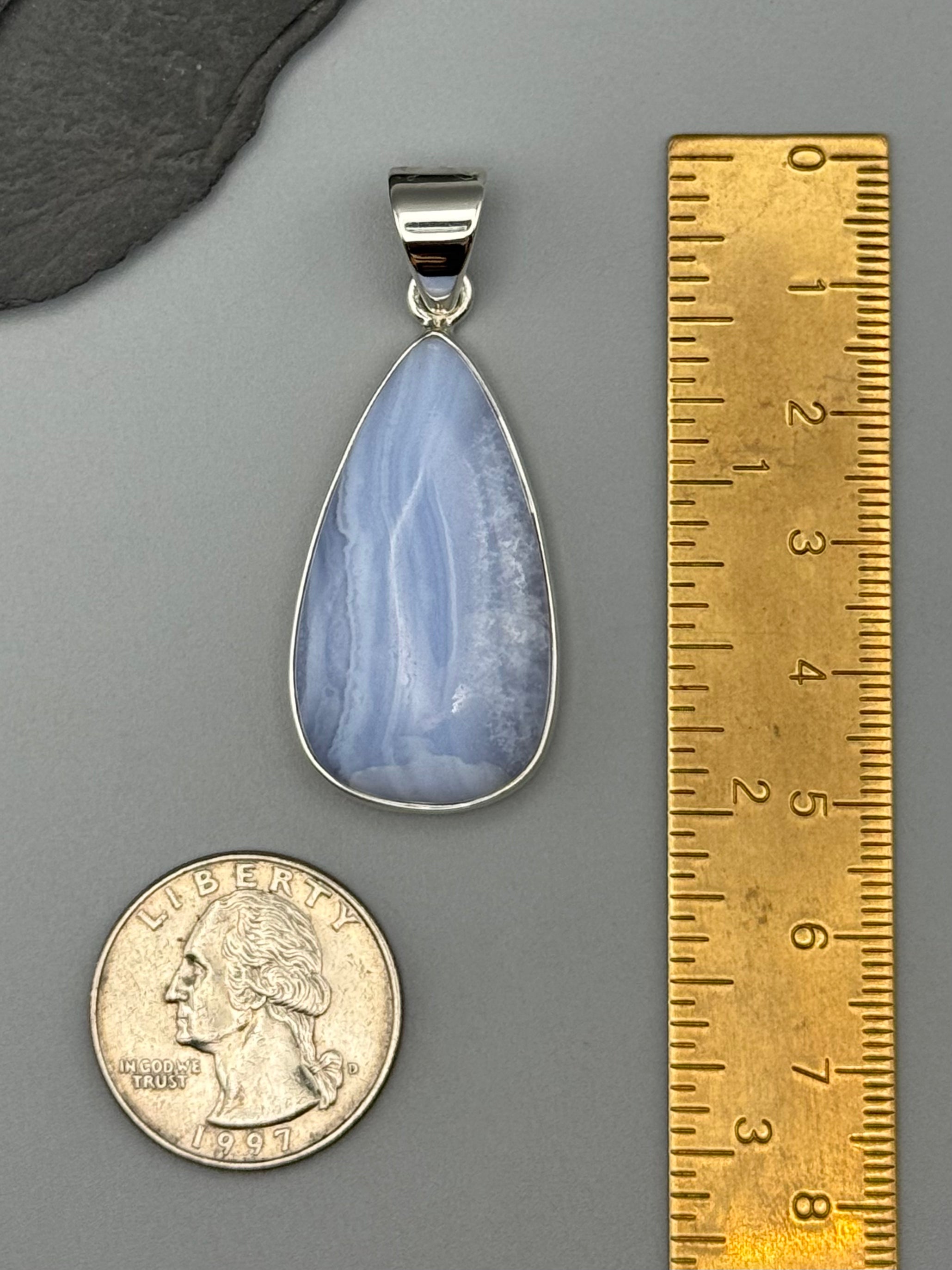 •BLUE LACE AGATE - TEARDROP• sterling silver pendant