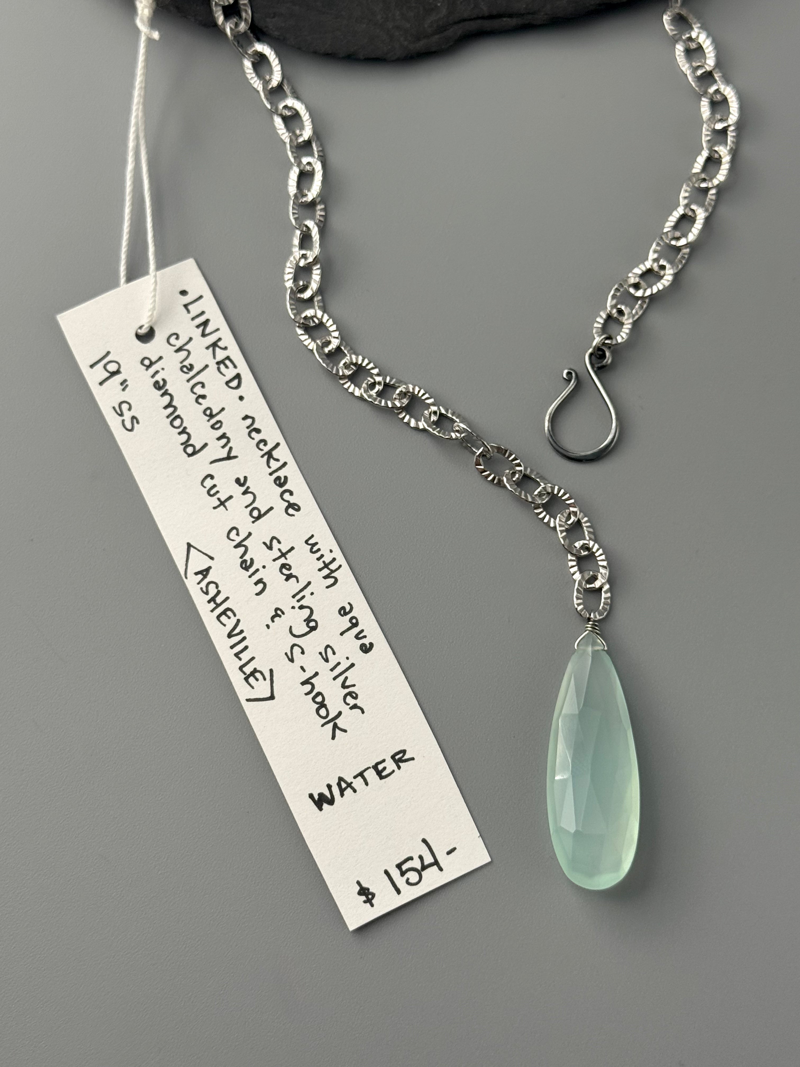 •LINKED• aqua chalcedony + silver necklace (ADJ to 19")