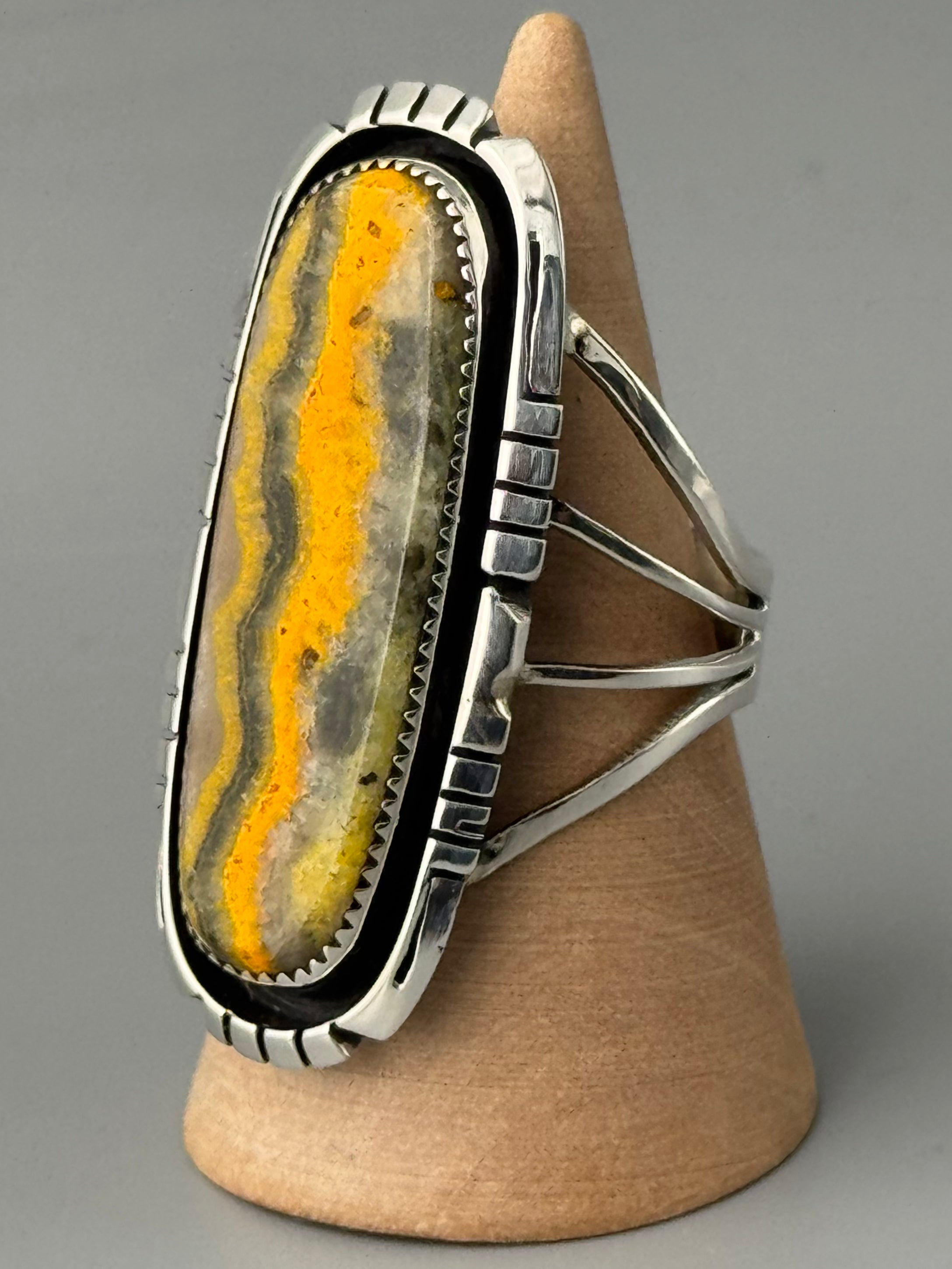 •BUMBLEBEE JASPER - STORM• Navajo silver ring (size 10)