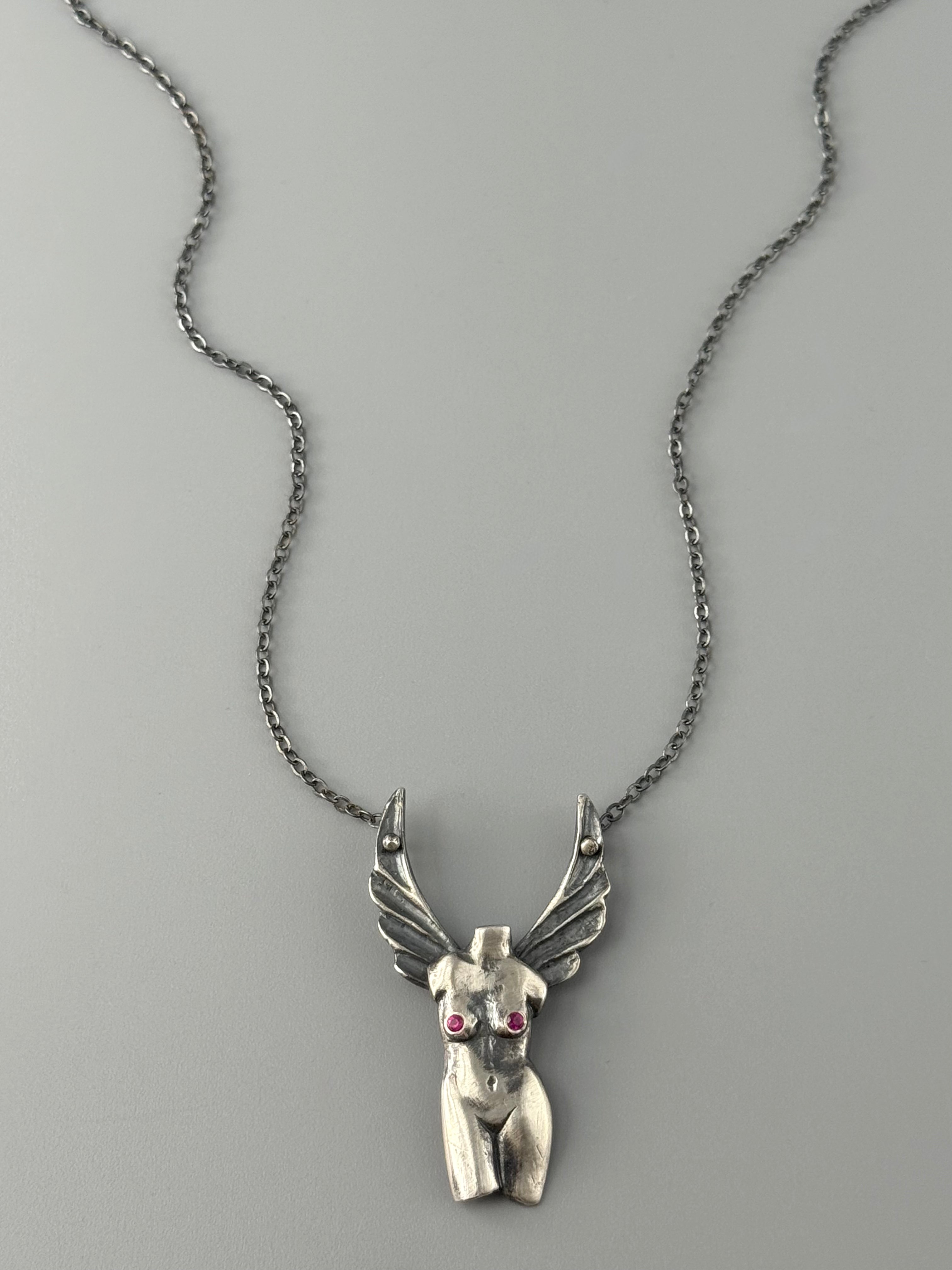 •WINGED VENUS• ruby + silver necklace (17.5" long)