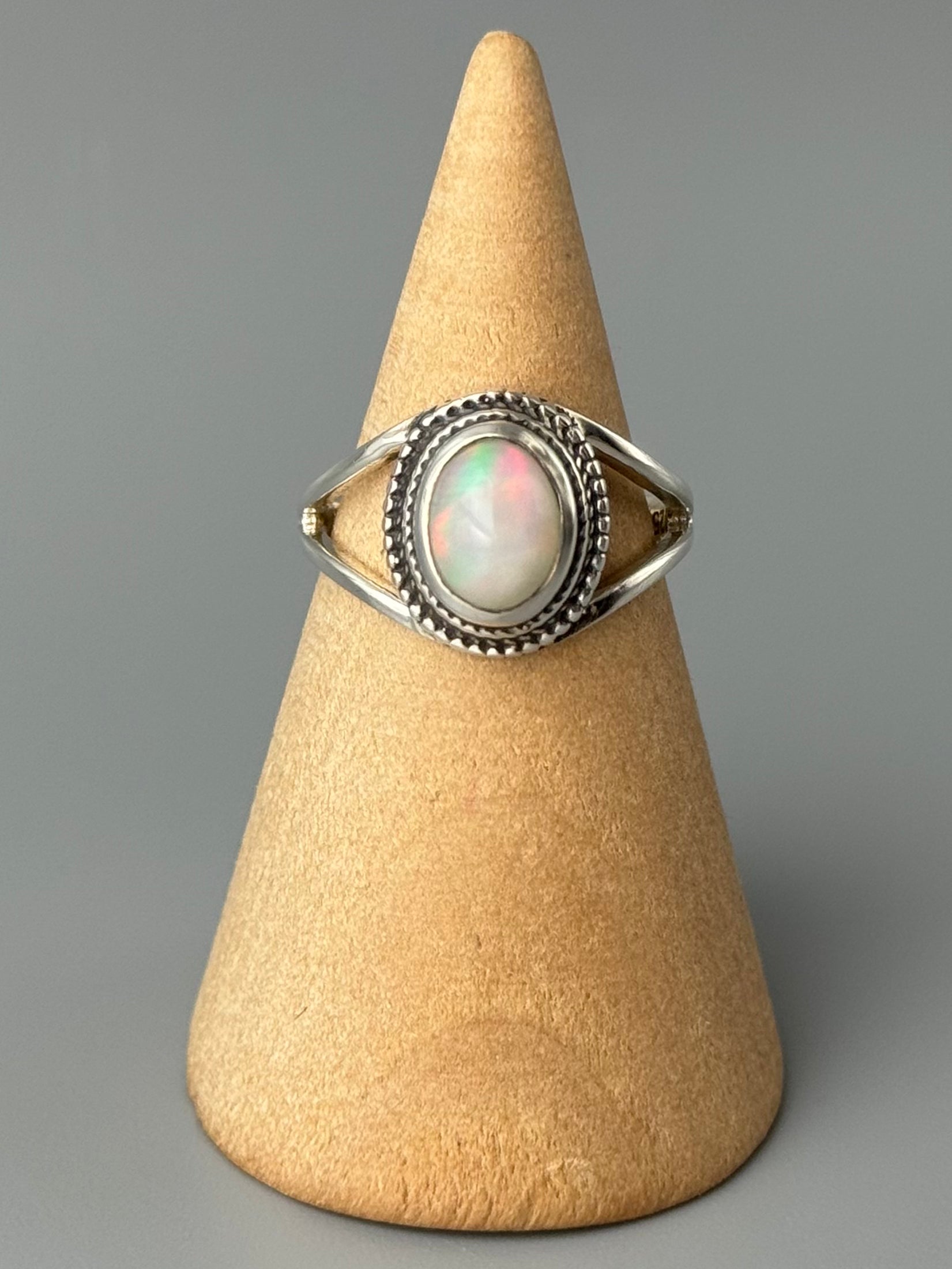 •ETHIOPIAN OPAL - HALO• double roped bezel silver ring (size 5.75)