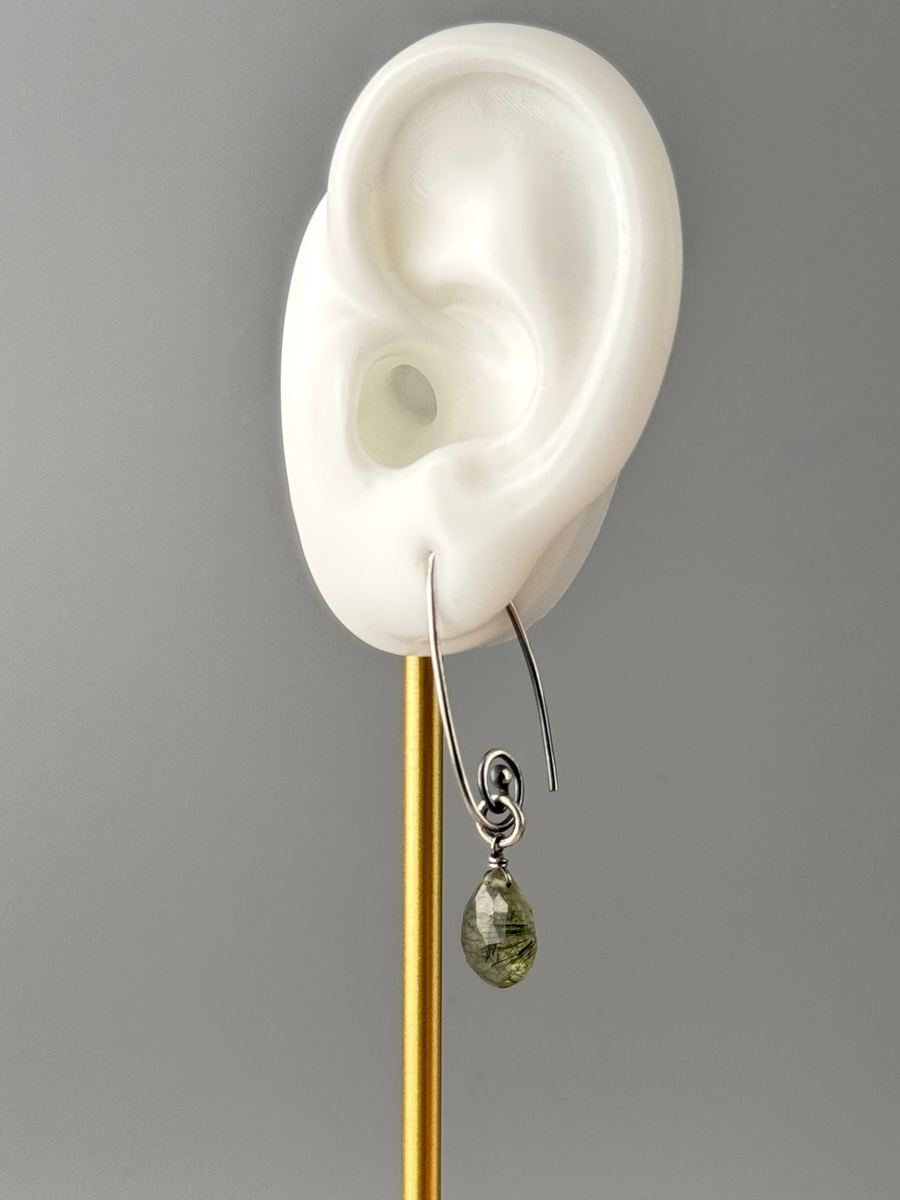 •UNDERCURRENT• green tourmalinated quartz + silver earrings
