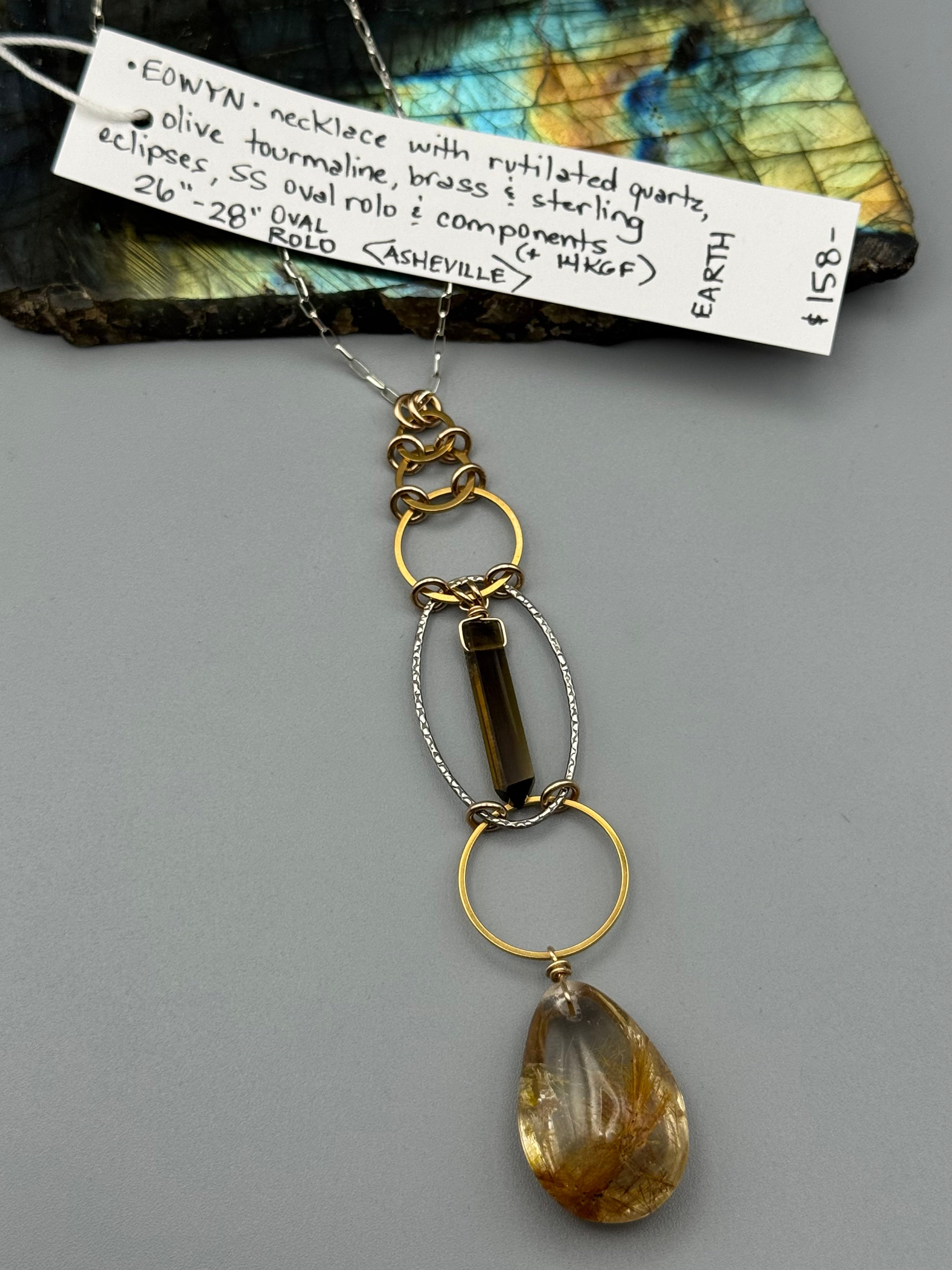 •EOWYN• tourmaline + rutilated quartz mixed metal necklace (26"-28" long)