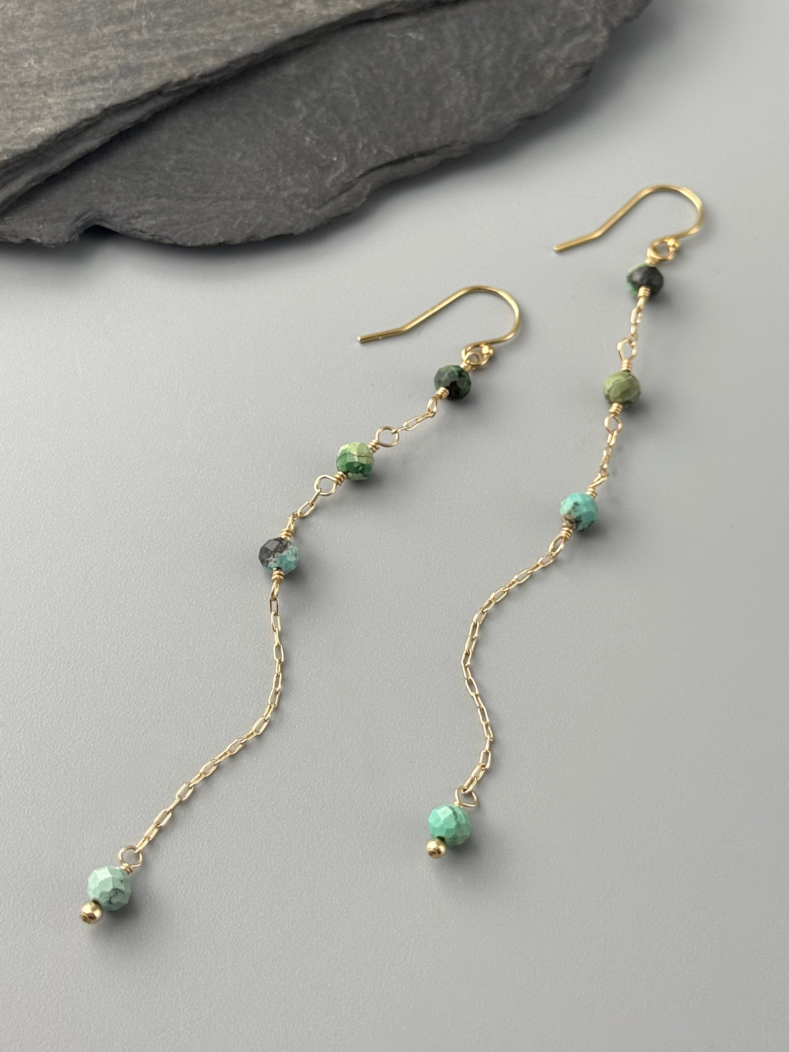•DRAGON SKIN TURQUOISE• gold dangle earrings