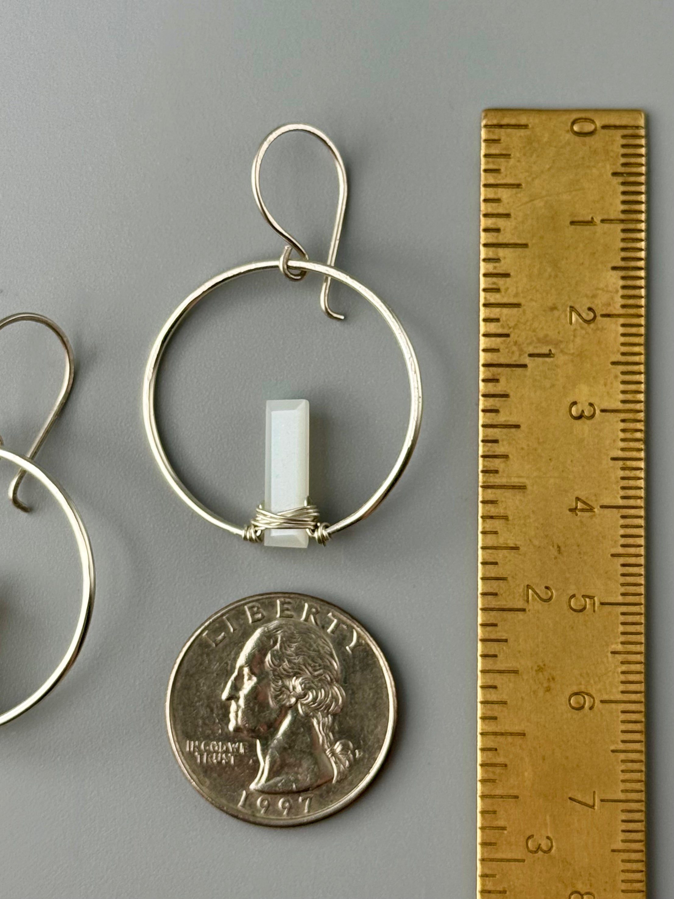 •SUNRISE HOOP• white moonstone + silver earrings