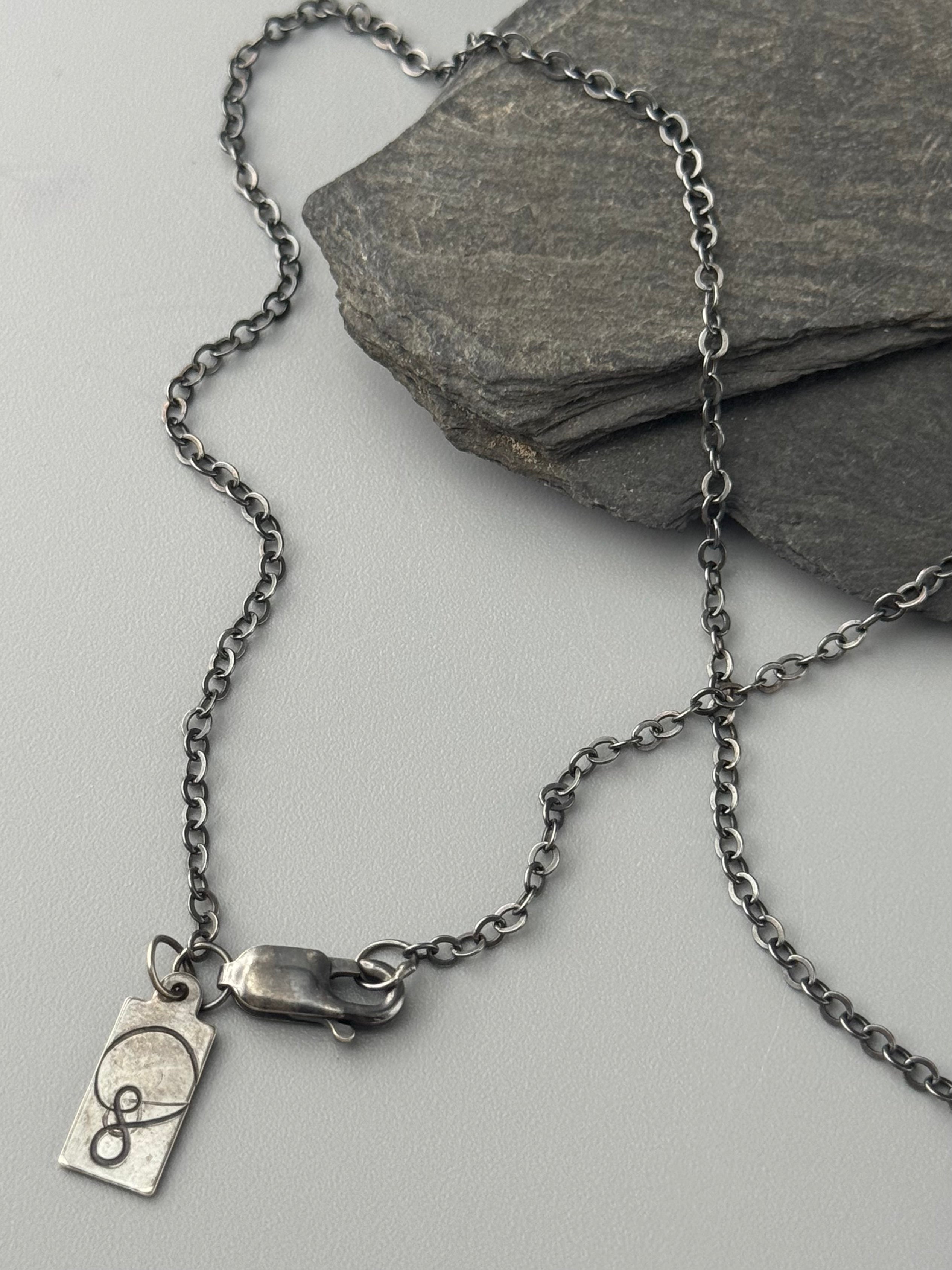•TINY GALAXY• white topaz + oxidized silver necklace (16" long)