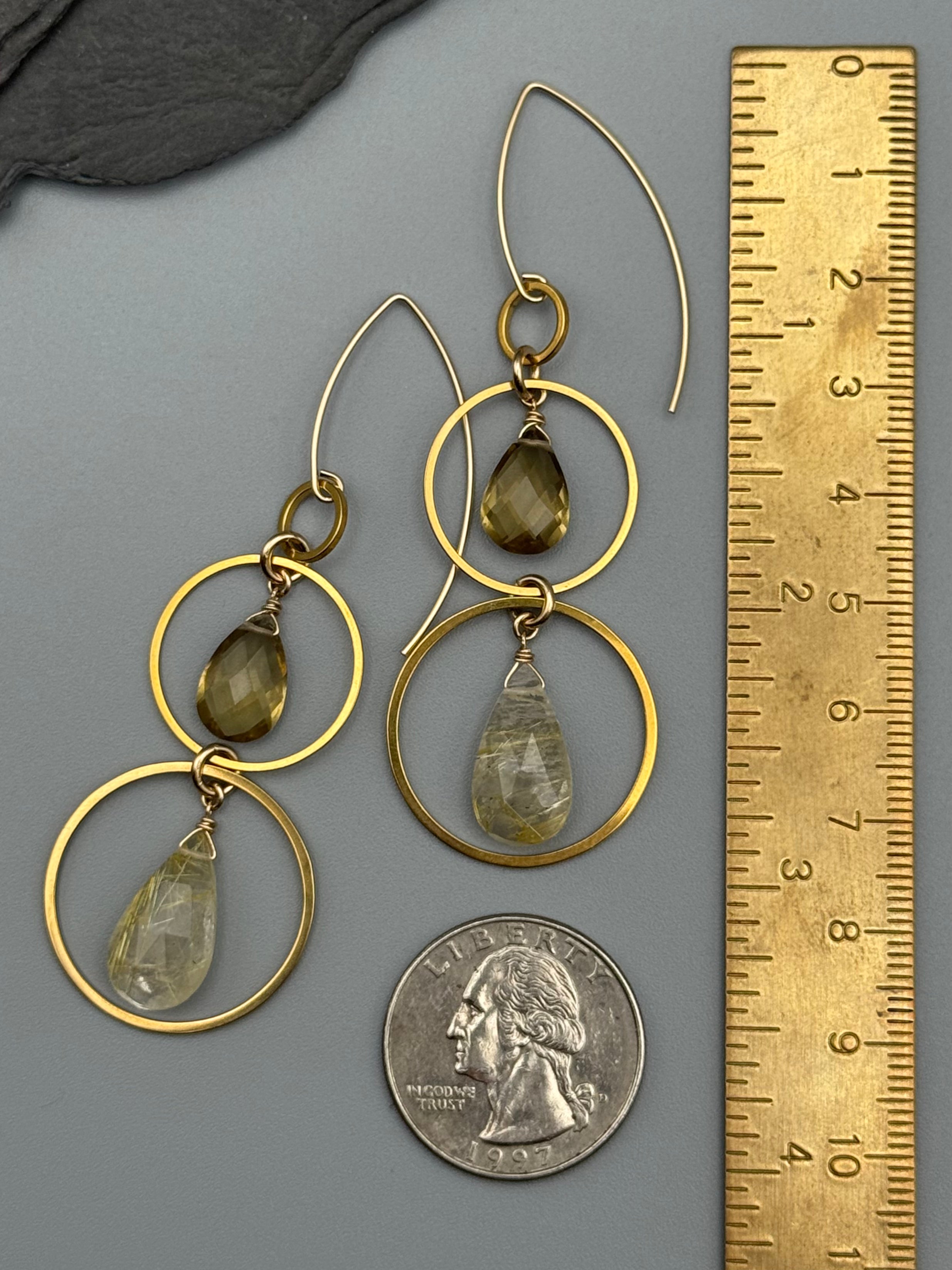 •6 OF CUPS• citrine + rutilated quartz gold earrings