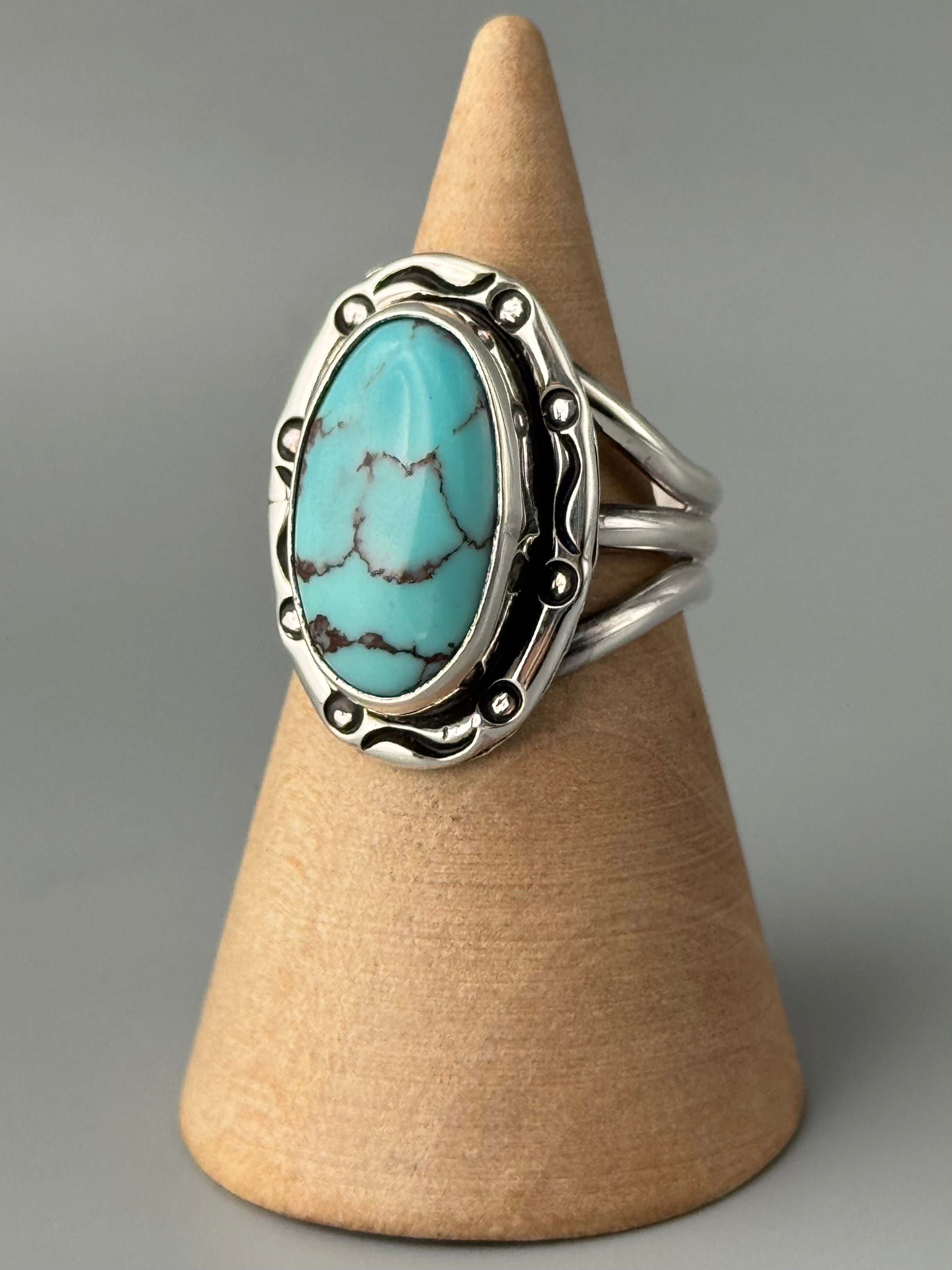•EGYPTIAN TURQUOISE - SMUDGE• Navajo silver ring (size 7.75)