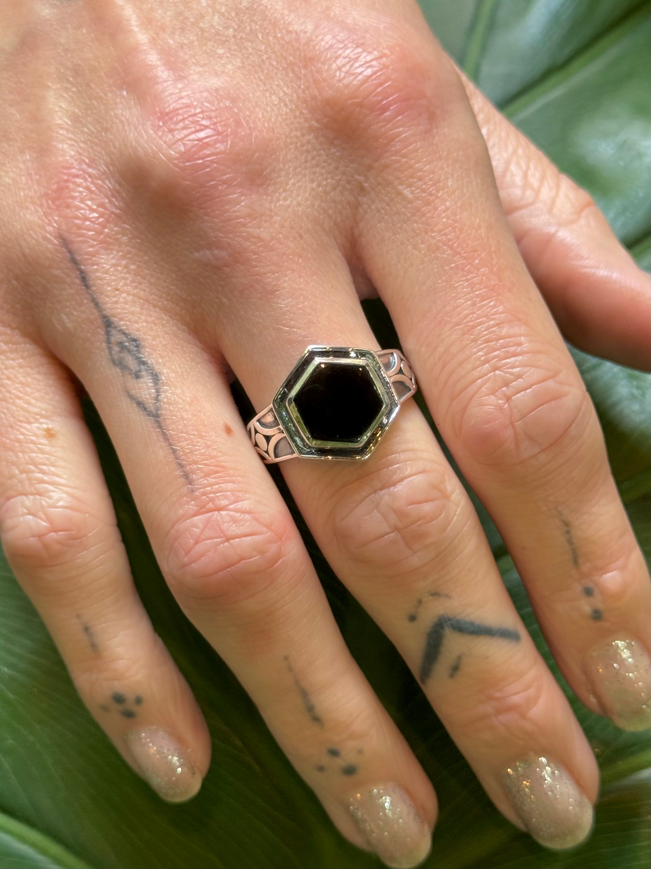 •ONYX - HEX SIGNET• sterling silver ring (various sizes)